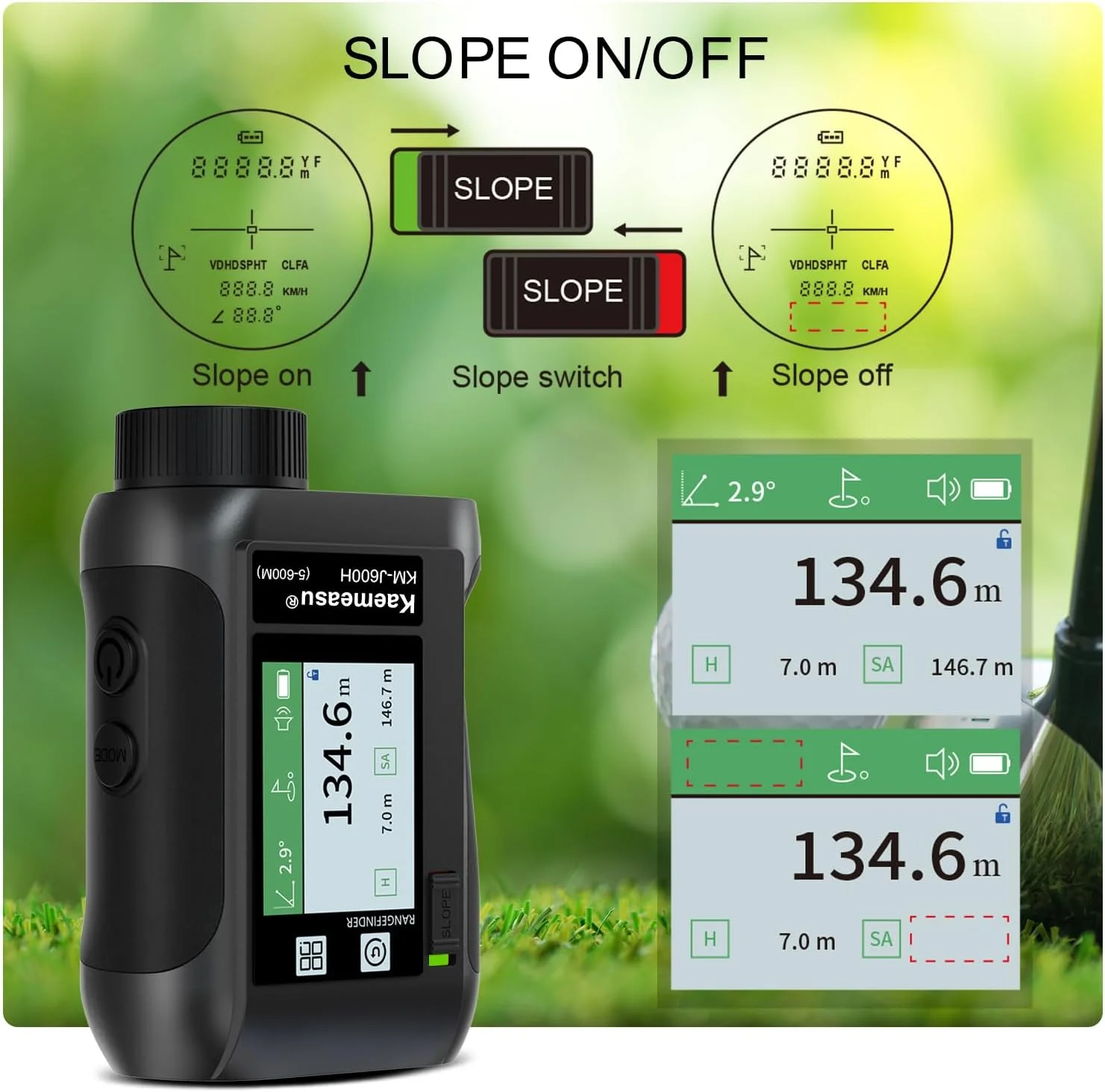 فاصله یاب گلف Fawoonu با صفحه نمایش لمسی LCD، بزرگنمایی 6.5X، USB، عملکرد شیب، قفل میله پرچم