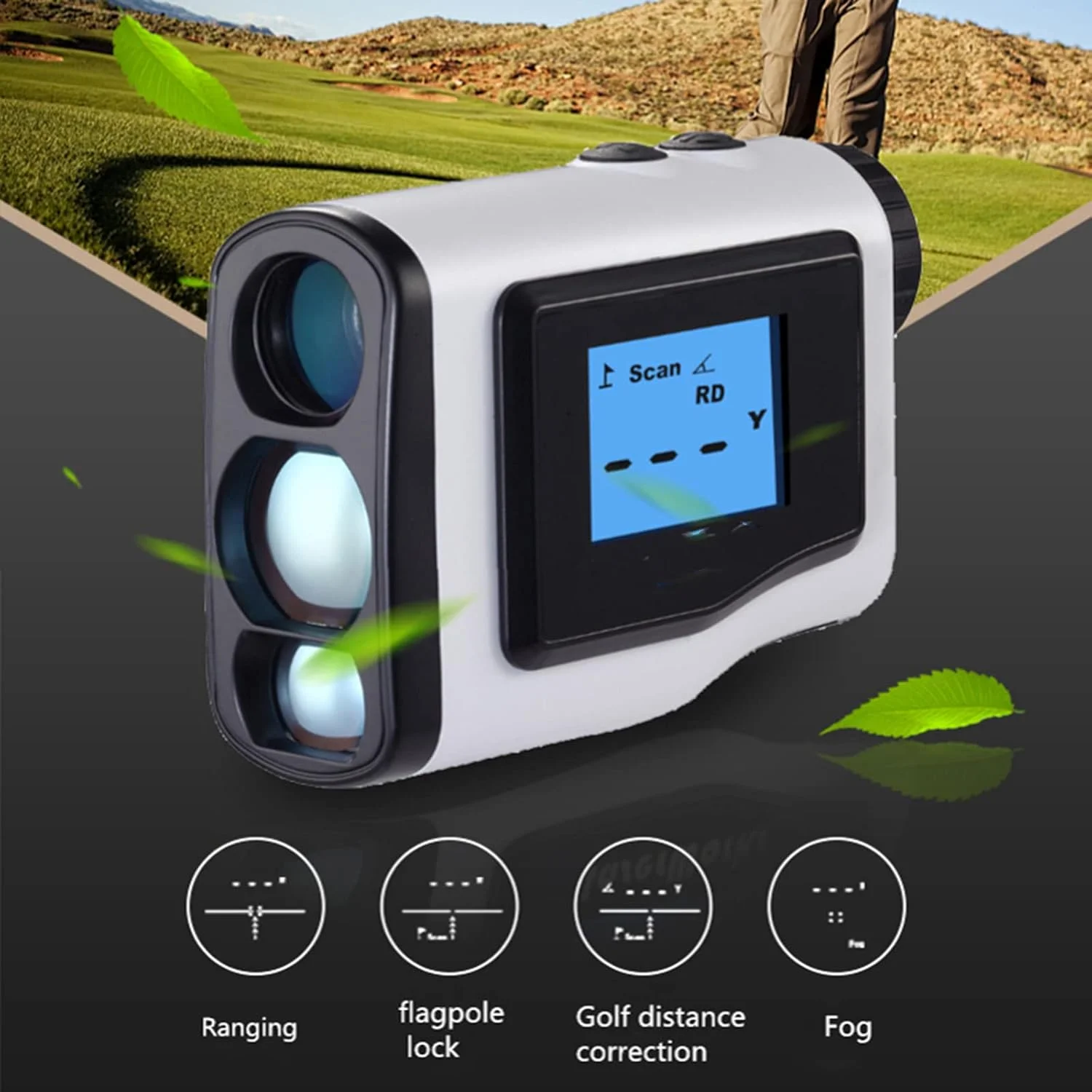 فاصله یاب گلف ERNZI 600M/1000M با صفحه نمایش LCD، قفل میله پرچم گلف، اندازه گیری شیب، ضد آب