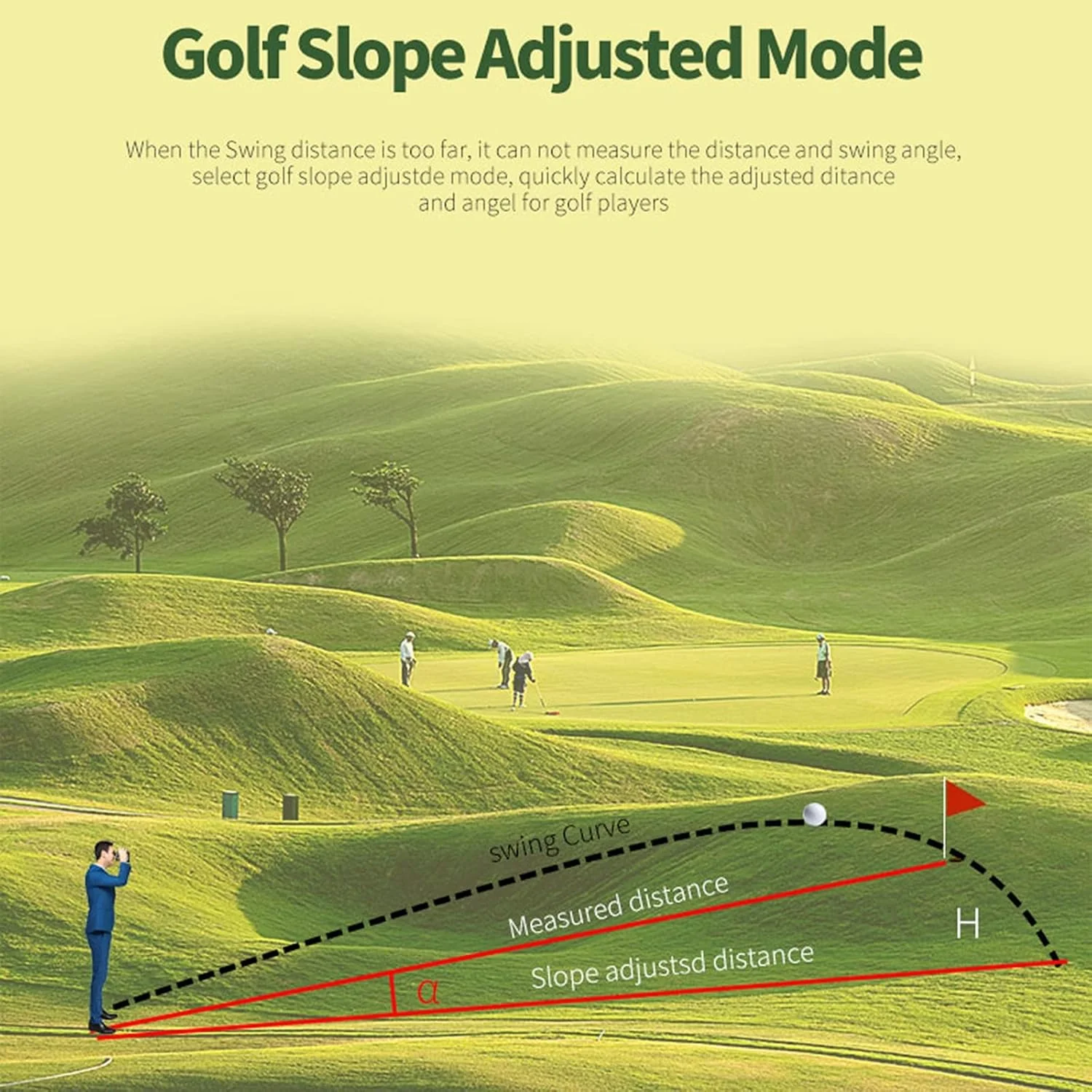 فاصله یاب گلف ERNZI 600M/1000M با صفحه نمایش LCD، قفل میله پرچم گلف، اندازه گیری شیب، ضد آب