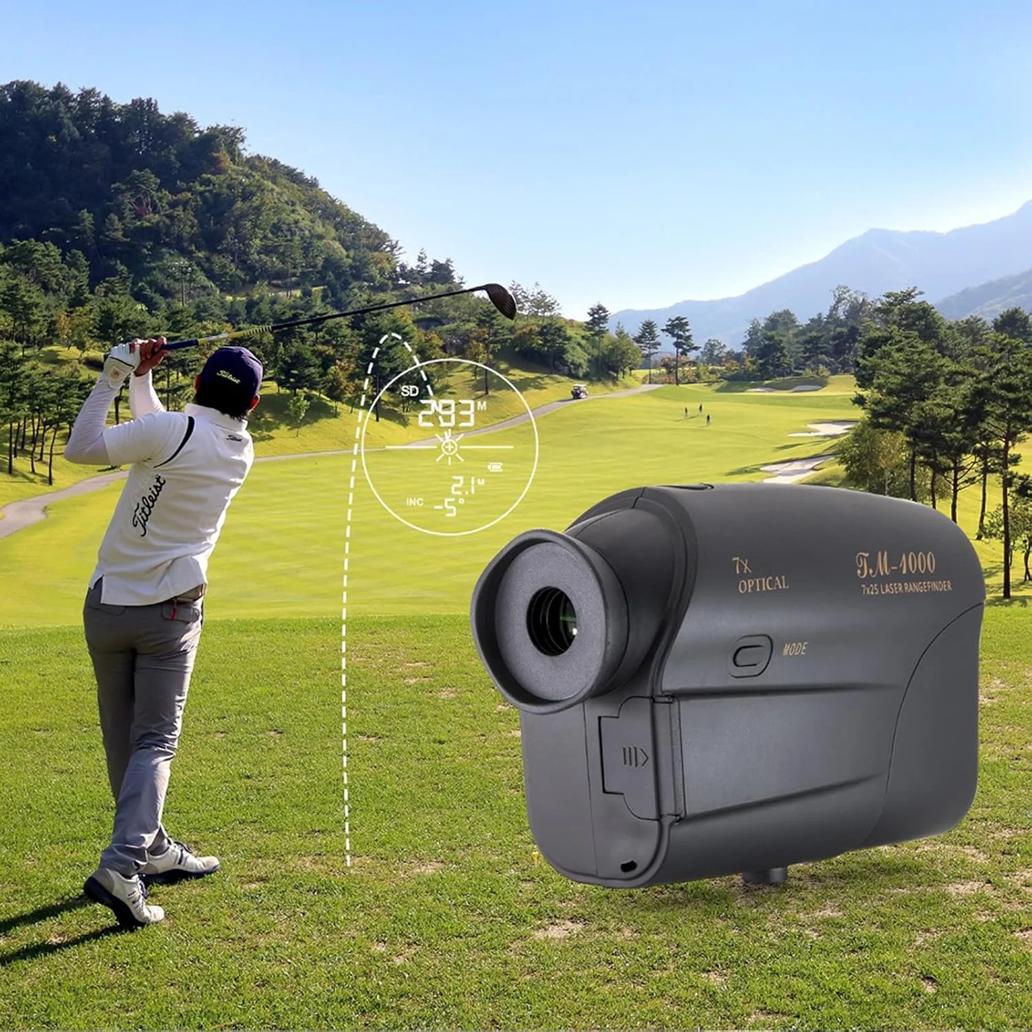 فاصله یاب لیزری گلف ERNZI با بزرگنمایی 7X، قابلیت قفل کردن پرچم و اسکن مداوم، متر فاصله فاصله یاب لیزری گلف ERNZI با بزرگنمایی 7X، قابلیت قفل کردن پرچم و اسکن مداوم، متر فاصله