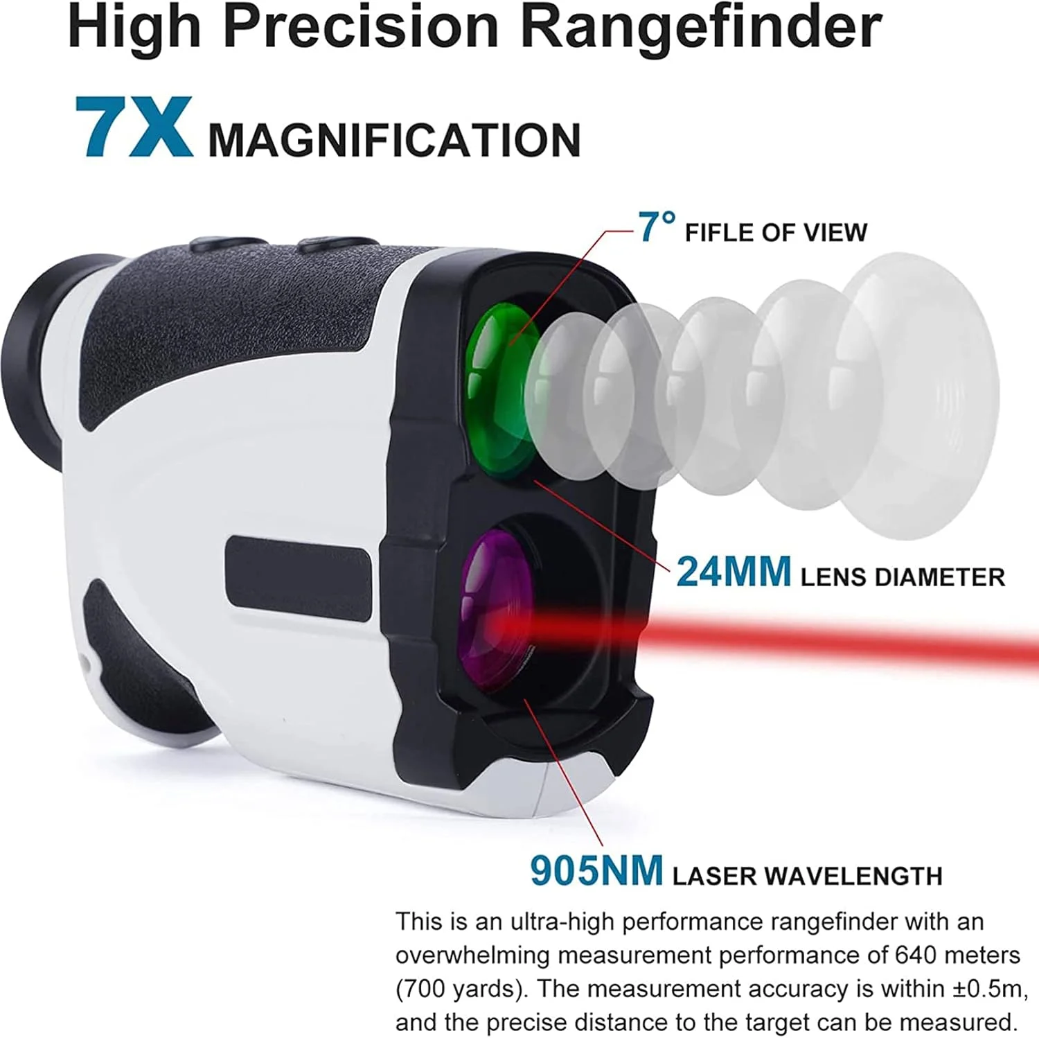 فاصله یاب لیزری ERNZI برای گلف و شکار، فاصله یاب دوربرد 1000 یاردی با بزرگنمایی 7 برابر، شیب، قفل پرچم، لرزش، فاصله یاب قانونی مسابقات