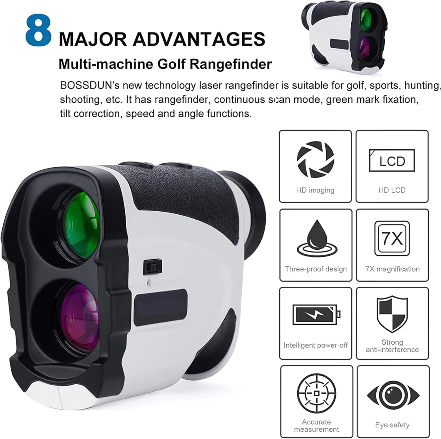 فاصله یاب لیزری ERNZI برای گلف و شکار، فاصله یاب دوربرد 1000 یاردی با بزرگنمایی 7 برابر، شیب، قفل پرچم، لرزش، فاصله یاب قانونی مسابقات