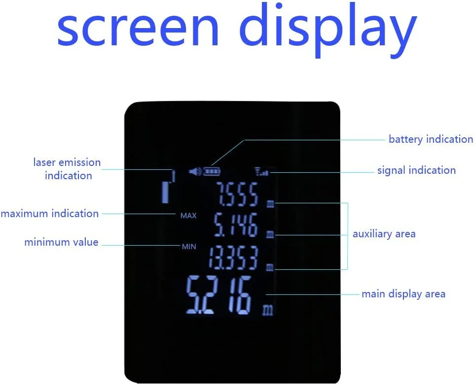 متر دیجیتال دستی کوچک مدل Domary JQ40 با قابلیت اندازه گیری مساحت و حجم، مسافت یاب قابل حمل 40 متری
