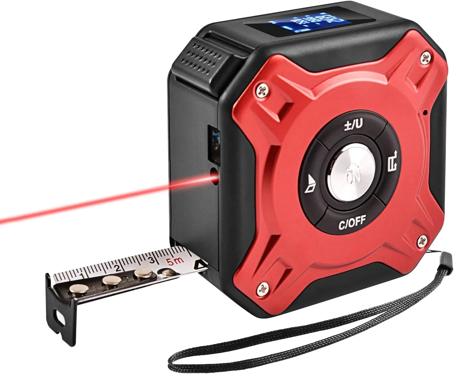 متر نواری 3 در 1 Domary، فاصله یاب دیجیتال، متر نواری 5 متری، فاصله یاب 40 متری قابل شارژ، اندازه گیری چند منظوره فاصله/مساحت/حجم/فیثاغورث، تغییر واحد، ذخیره داده
