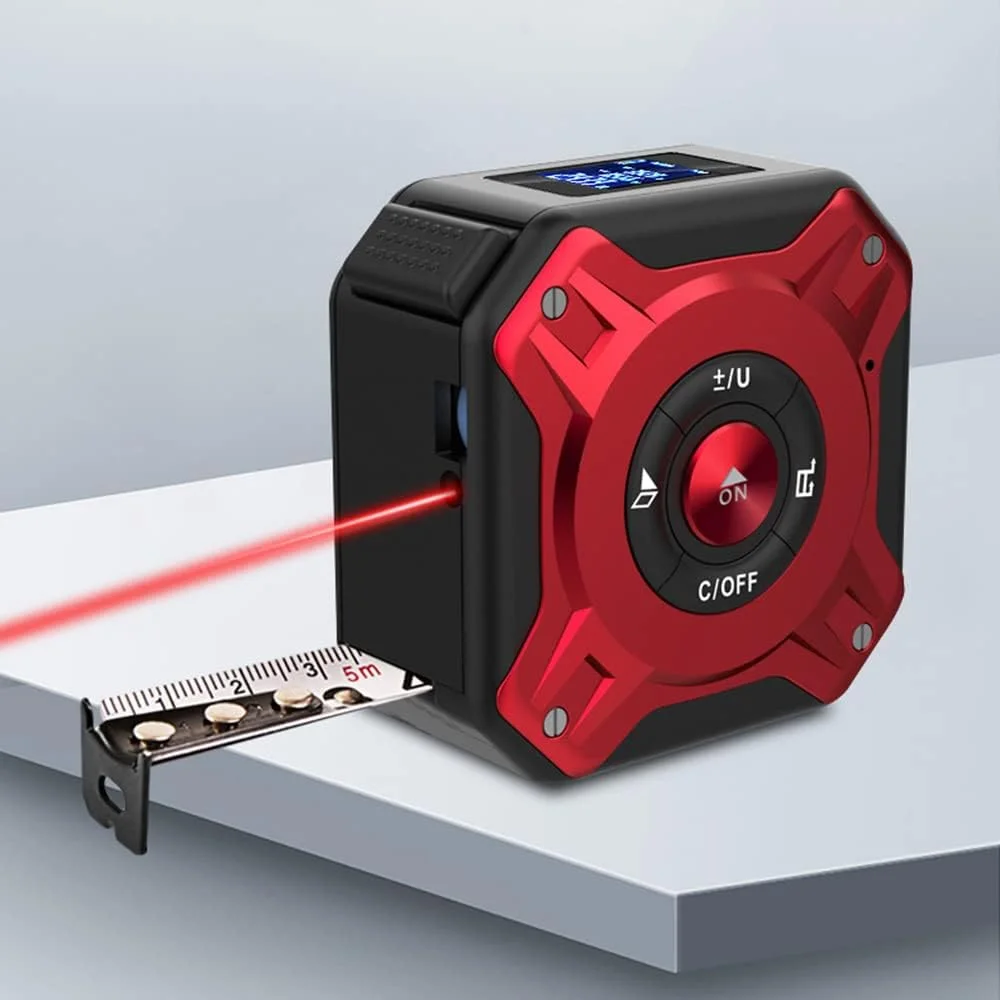 متر نواری 3 در 1 Domary، فاصله یاب دیجیتال، متر نواری 5 متری، فاصله یاب 40 متری قابل شارژ، اندازه گیری چند منظوره فاصله/مساحت/حجم/فیثاغورث، تغییر واحد، ذخیره داده