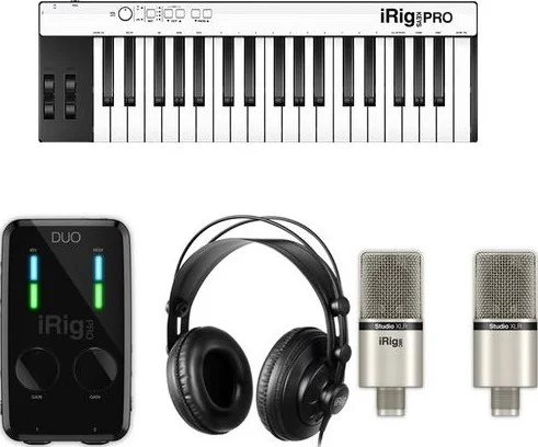 مجموعه استودیویی IK Multimedia iRig Pro Duo Deluxe، اینترفیس iRig Pro Duo، میکروفون استودیویی iRig Mic XLR، نرم افزار ابزارهای مجازی/FX، کنترلر iRig Keys Pro، هدفون iRig، | CB-DUOSTDDLX-HCD-IN