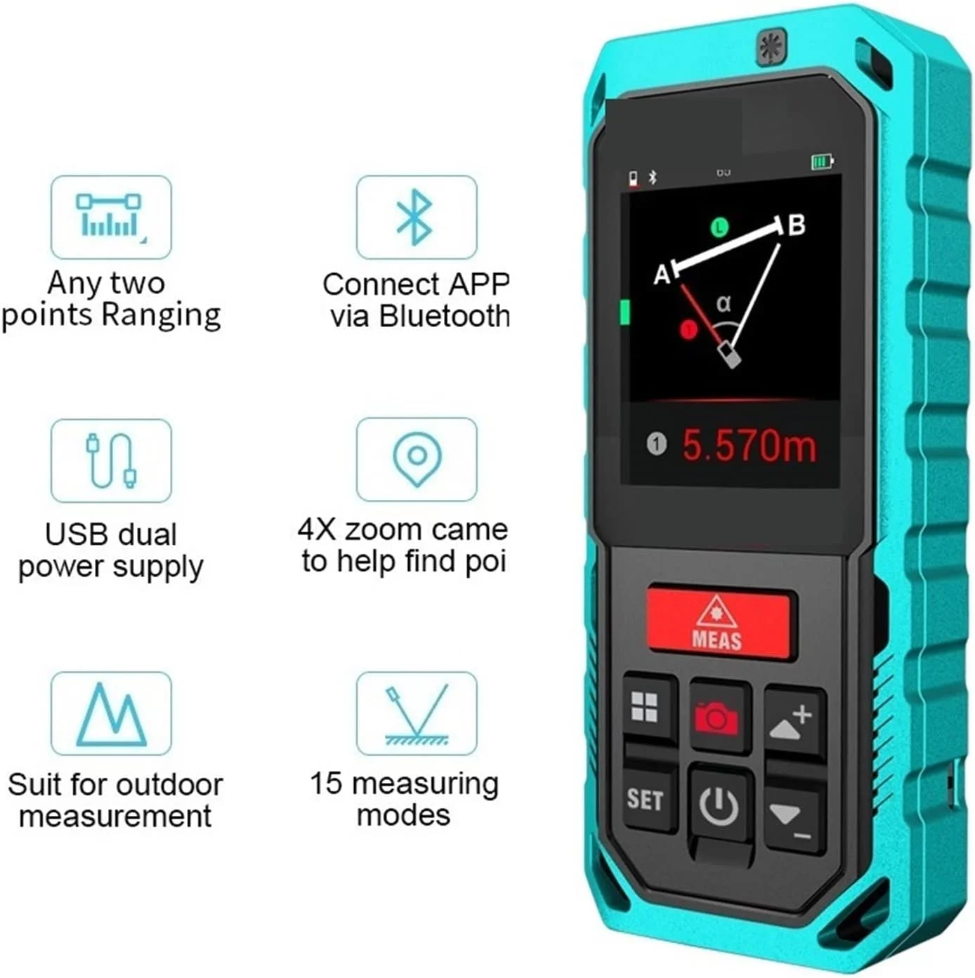 متر لیزری S2 با برد 60/80/100 متر، قابل شارژ، دستی، با دقت بالا