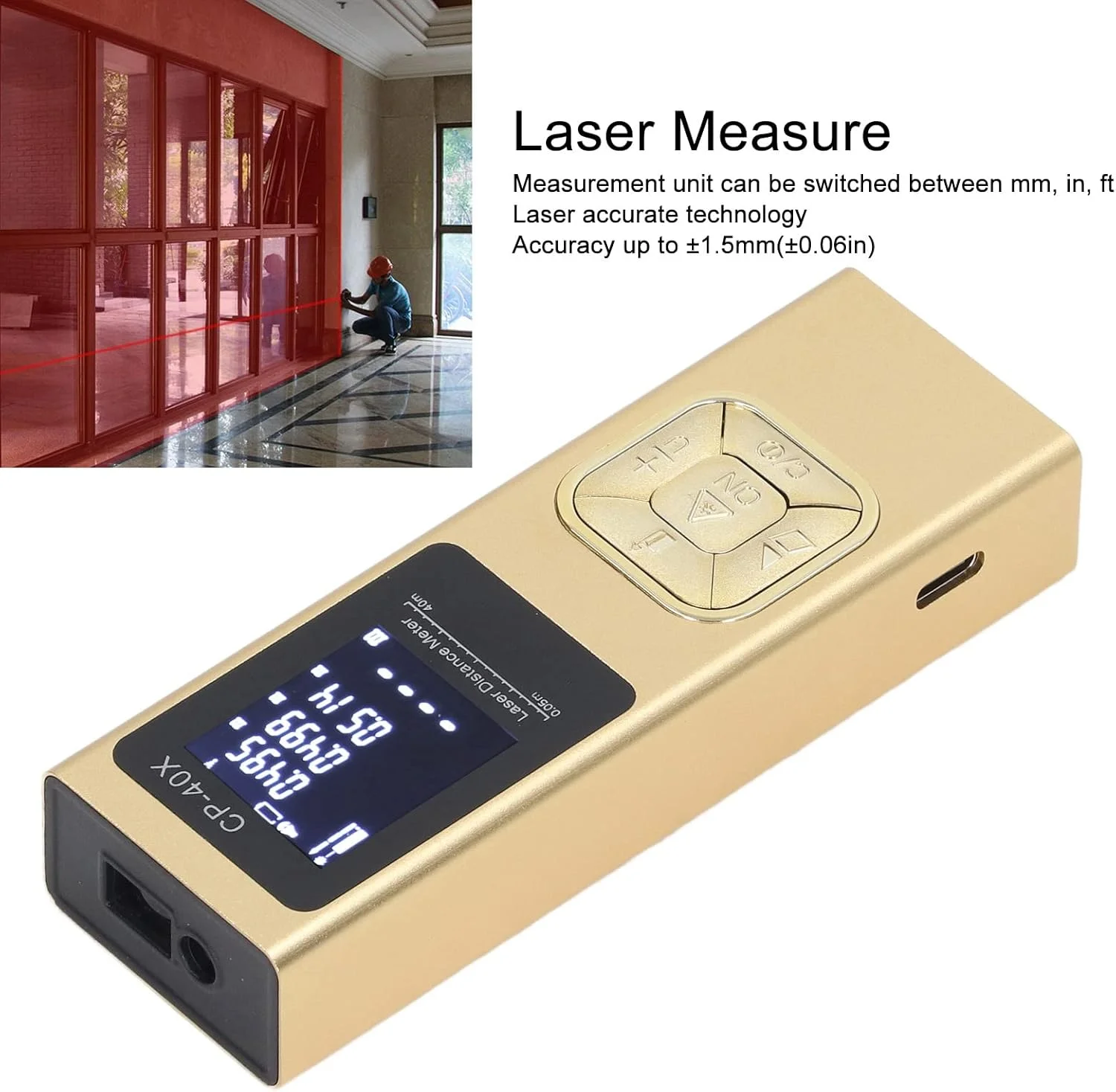 متر فاصله، فاصله یاب دیجیتال با دقت بالا، اندازه گیری های مختلف، قابل حمل، ضد گرد و غبار IP54 با تنظیمات بی صدا برای فضای باز