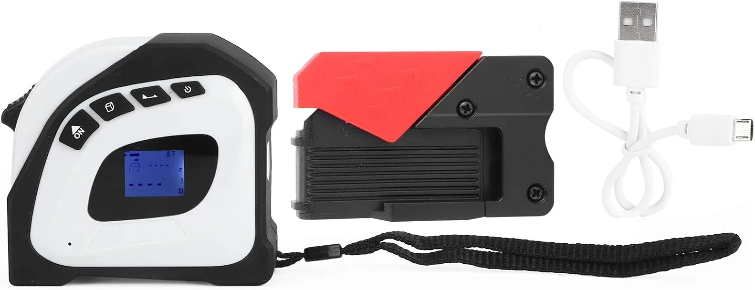 متر لیزری دیجیتال با برد 40 متر به همراه متر نواری برای اندازه گیری مساحت، حجم و فیثاغورس