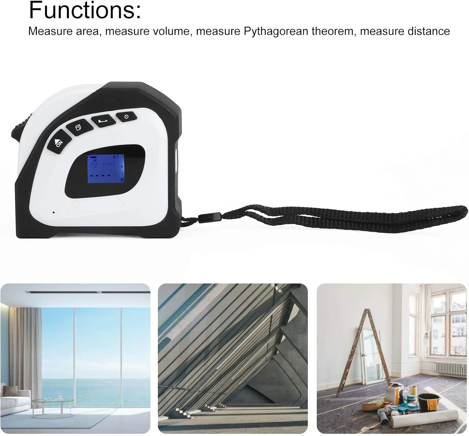 متر لیزری دیجیتال با برد 40 متر به همراه متر نواری برای اندازه گیری مساحت، حجم و فیثاغورس