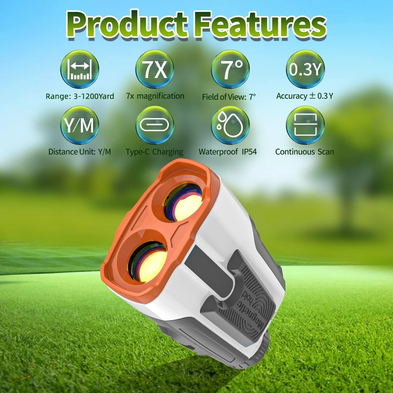مسافت یاب گلف با شیب - بزرگنمایی 7 برابر 1200 یارد ضد آب لیزری با آهنربا - قفل پرچم با لرزش قابل شارژ