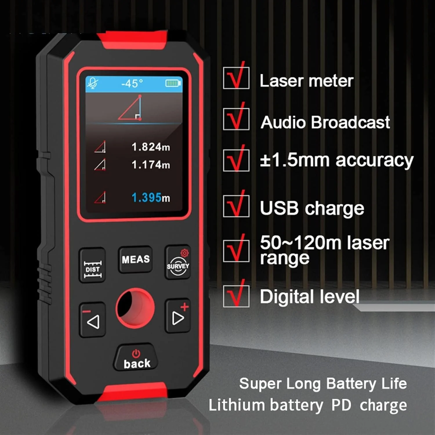 متر لیزری فیبر نوری، فاصله یاب، رولت الکترونیکی، خط کش دیجیتال NF-518S، ردیاب چند منظوره 3 در 1، محدوده یابی