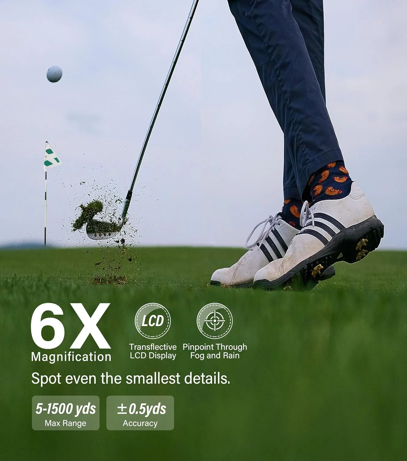 مسافت‌یاب CoxiVision با شیب برای گلف و شکار، مسافت‌یاب با دقت بالا ۱۳۰۰-۱۵۰۰ یاردی، بزرگنمایی 6X، لرزش قفل میله پرچم، حالت کمان/تفنگ، اندازه‌گیری شیب