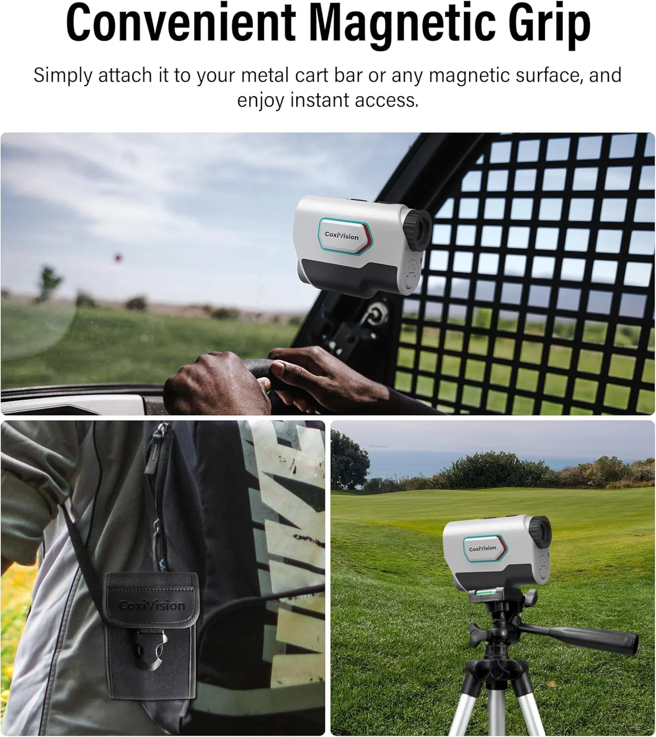 مسافت‌یاب CoxiVision با شیب برای گلف و شکار، مسافت‌یاب با دقت بالا ۱۳۰۰-۱۵۰۰ یاردی، بزرگنمایی 6X، لرزش قفل میله پرچم، حالت کمان/تفنگ، اندازه‌گیری شیب