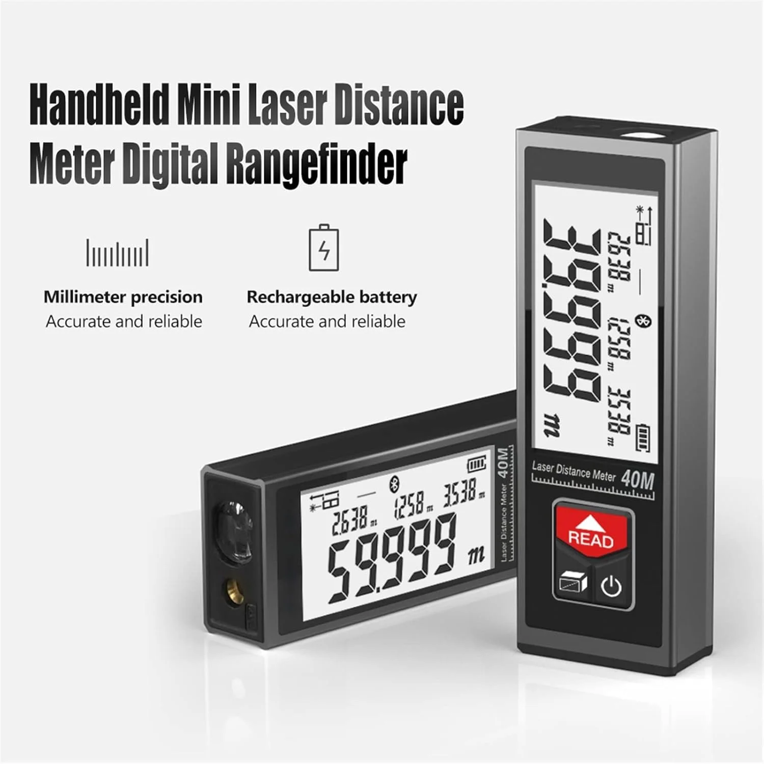 ارتفاع سنج دیجیتال، متر لیزری فاصله یاب دستی، دستگاه اندازه گیری فاصله دیجیتال قابل شارژ مناسب فضای داخلی (رنگ: 40 متر) ارتفاع سنج دیجیتال، متر لیزری فاصله یاب دستی، دستگاه اندازه گیری فاصله دیجیتال قابل شارژ مناسب فضای داخلی (رنگ: 40 متر)