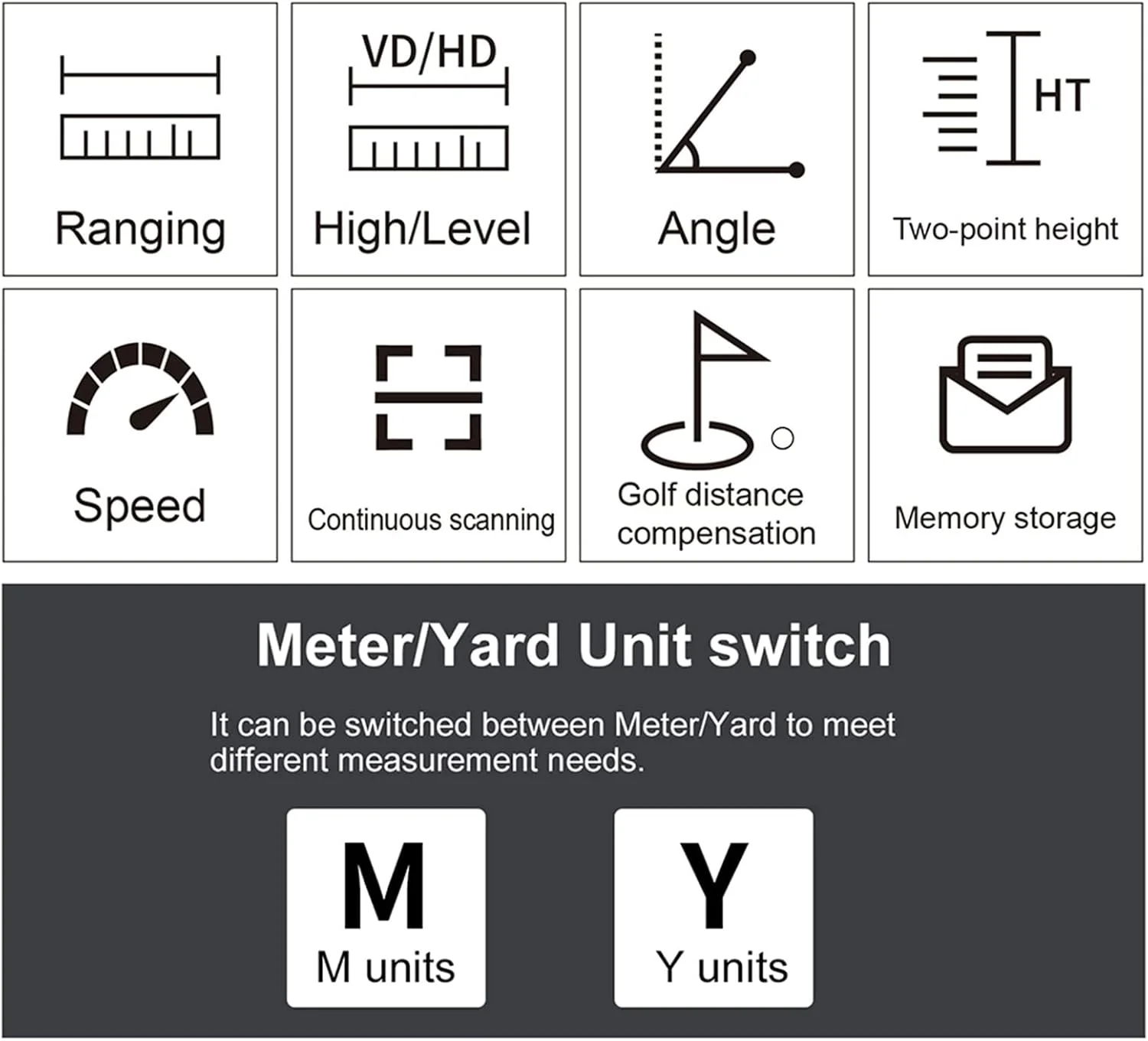 ارتفاع سنج دیجیتال، مسافت یاب گلف، تلسکوپ شکار، حالت تنظیم شیب گلف، قفل پرچم، مسافت یاب لیزری ورزشی (رنگ: 450 متر)