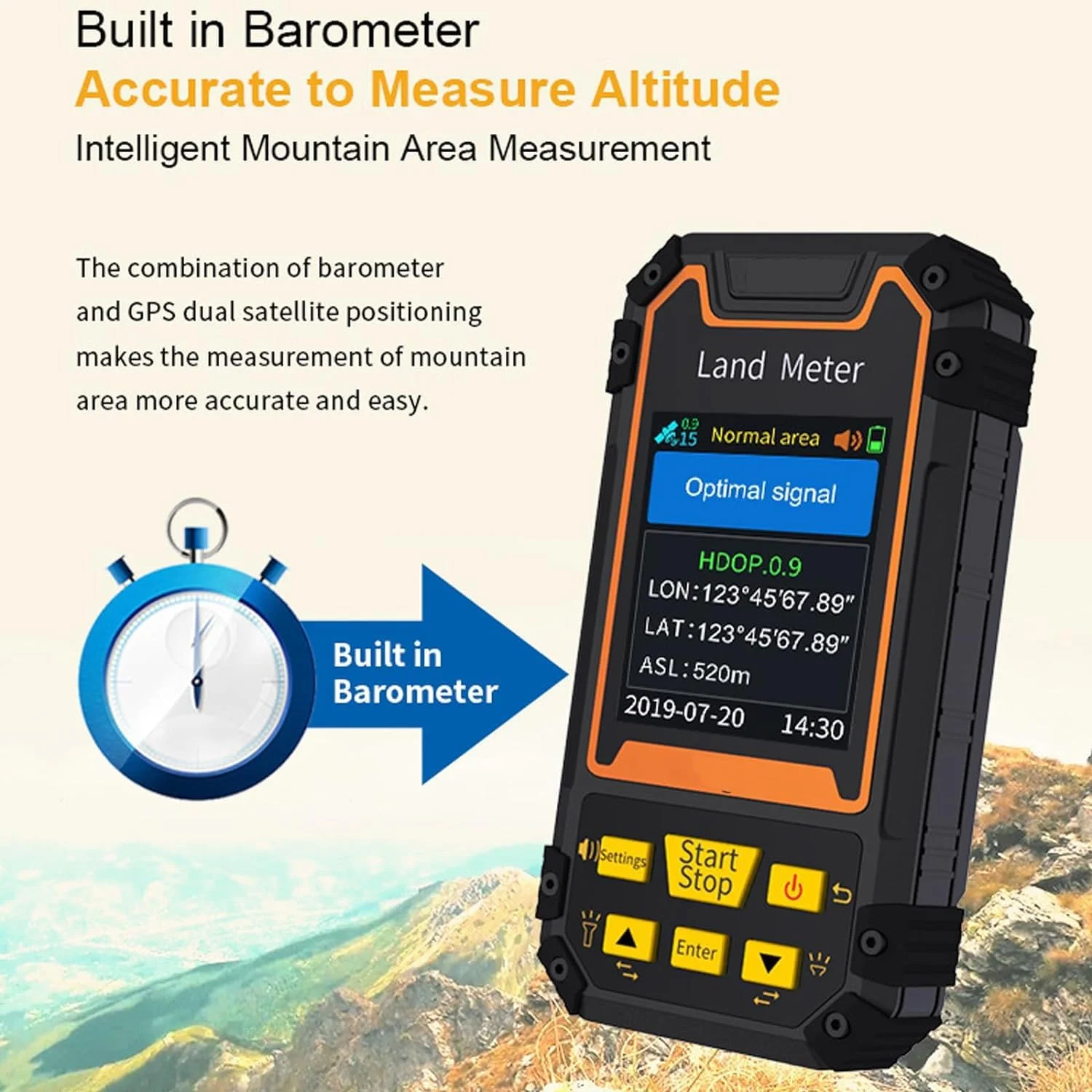 متر دستی اندازه گیری زمین، تجهیزات نقشه برداری GPS، متر محاسبه مساحت زمین، با صفحه نمایش رنگی، عملکرد پخش صدا، برای اندازه گیری دقیق مساحت