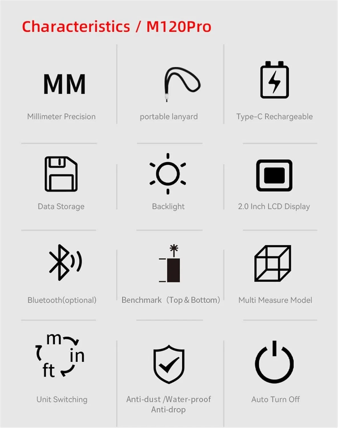 ارتفاع سنج دیجیتال، متر لیزری قابل حمل با نور پس زمینه، ابزار اندازه گیری کوچک قابل شارژ برای منزل