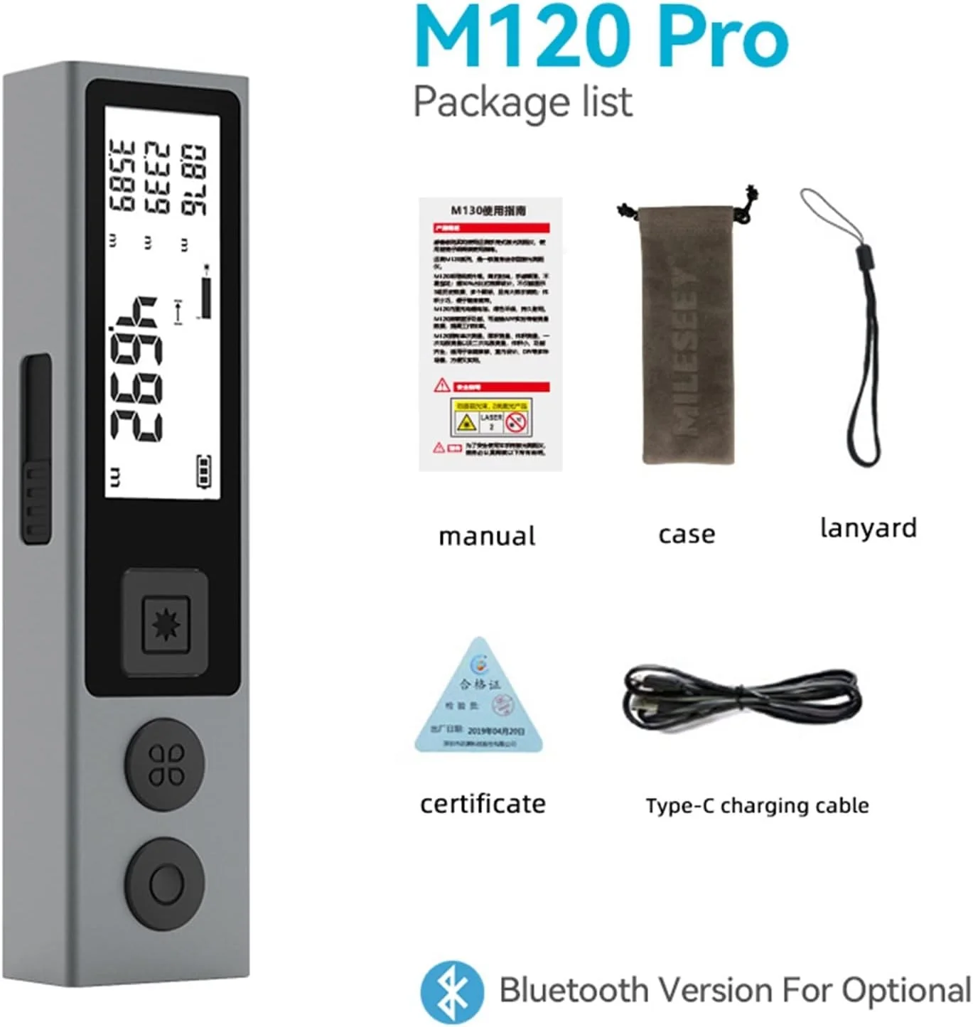 ارتفاع سنج دیجیتال، متر لیزری قابل حمل با نور پس زمینه، ابزار اندازه گیری کوچک قابل شارژ برای منزل