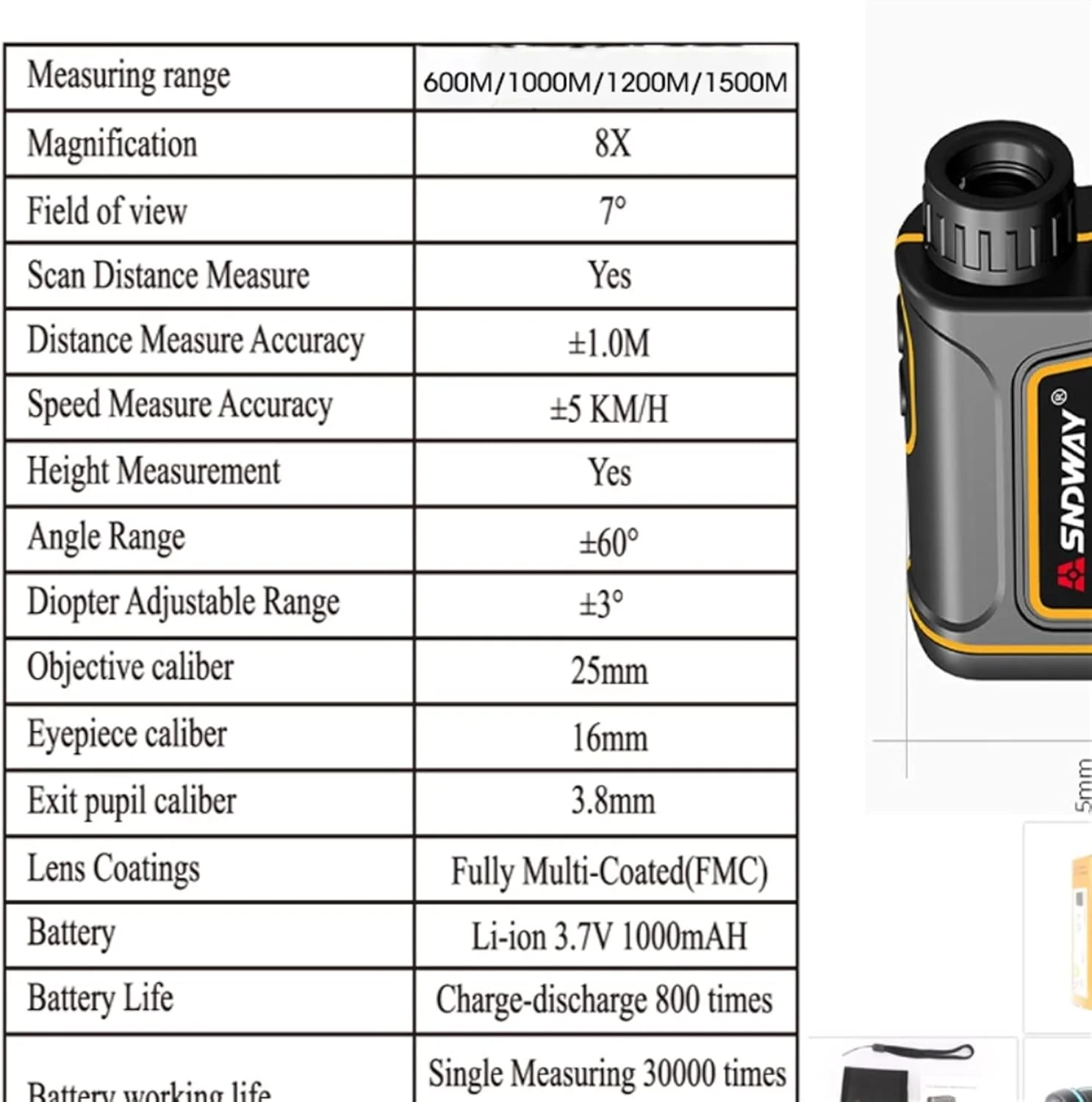 ارتفاع سنج دیجیتال، مسافت یاب لیزری دستی تک چشمی برای گلف و شکار