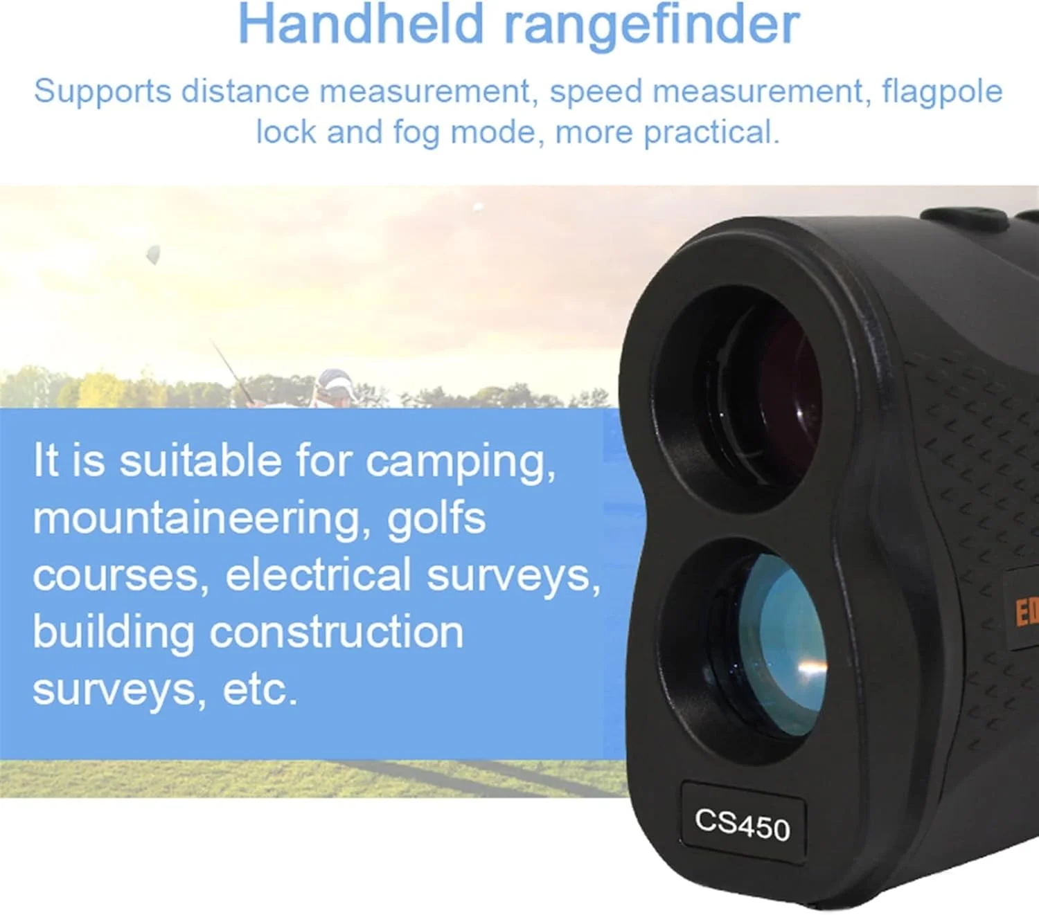 ارتفاع سنج دیجیتال، مسافت یاب دستی با دقت بالا، پشتیبانی از اندازه گیری سرعت و فاصله، حالت قفل پرچم و مه برای گلف و کمپینگ