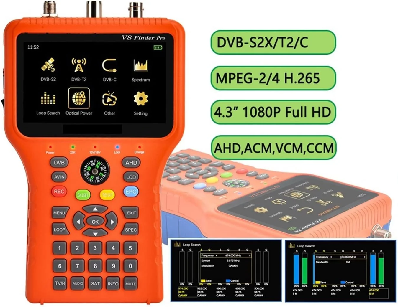 دستگاه سیگنال یاب دیجیتال V8Finder Meter Pro مدل S2X/S2/S/T2/T/C با قابلیت محاسبه خودکار زاویه AZ,EL و پشتیبانی از ACM Combo Satfinder
