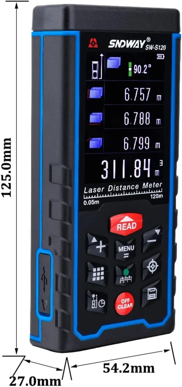 ارتفاع سنج دیجیتال، متر لیزری فاصله یاب دستی، دستگاه اندازه گیری نوار، دوربین مسافت یاب، باتری قابل شارژ (رنگ: 120 متر)