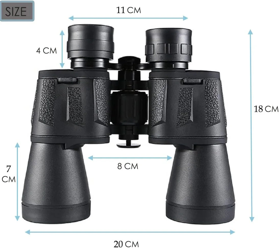 دوربین دوچشمی بیرمون تلسکوپی برای فواصل دور، مناسب تماشای پرندگان، شکار و مسافرت، لنز قابل تنظیم برای وضوح دید بالا، زوم 20X50، برد 168M/20000 M/BAK 4 منشور، به همراه کیف حمل و بند (مشکی)