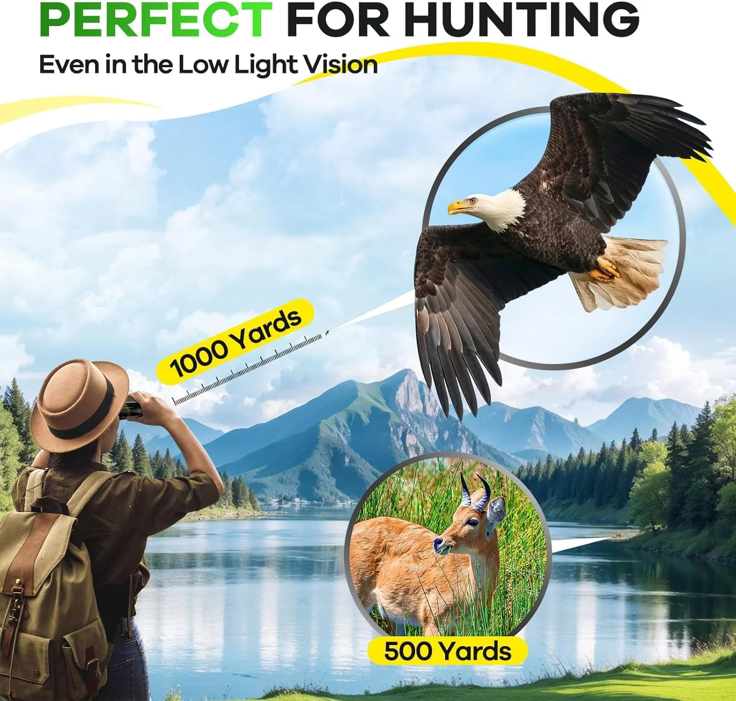 دوربین شکاری کوچک و قدرتمند 15x25 برای بزرگسالان و کودکان با منشور BAK4، لنز FMC، دوربین ضد آب با دید در نور کم، دوربین شکاری کوچک برای شکار/تماشای پرندگان/تئاتر/مسافرت/گردشگری (سبز)