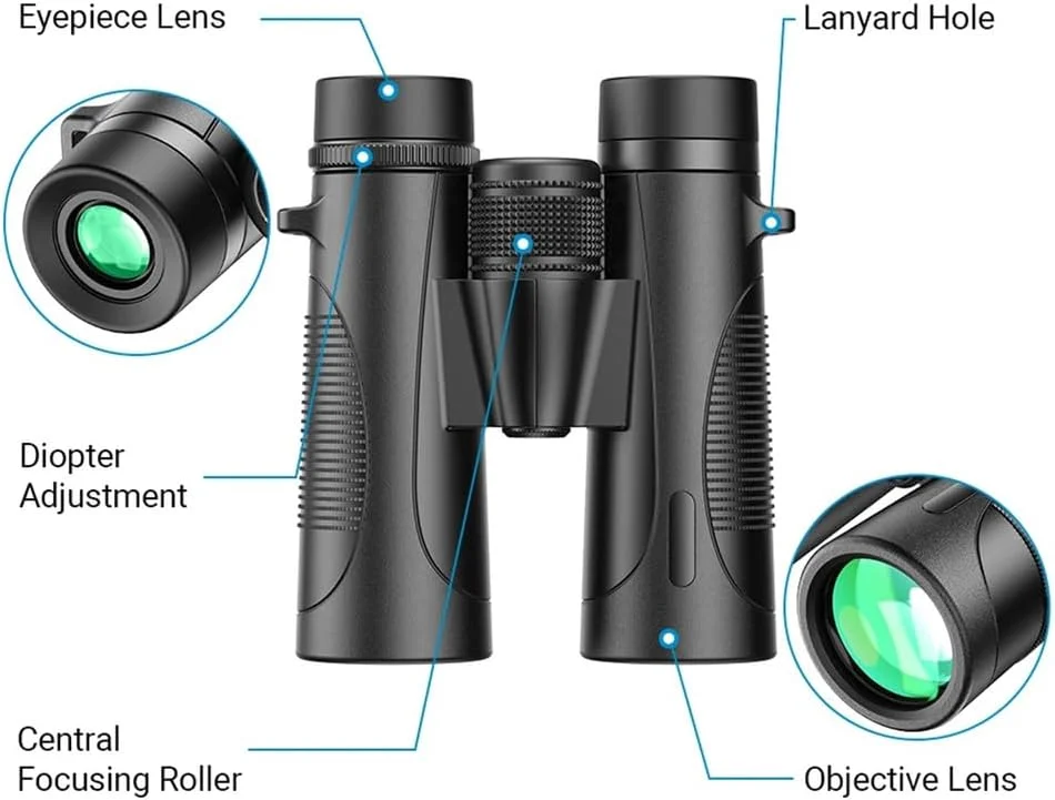 دوربین دوچشمی 10x42، لنز FMC منشور BAK4 تلسکوپ ضد آب IPX7 دوربین دوچشمی برای پیاده روی، مسافرت، کنسرت های ورزشی به همراه کیف حمل