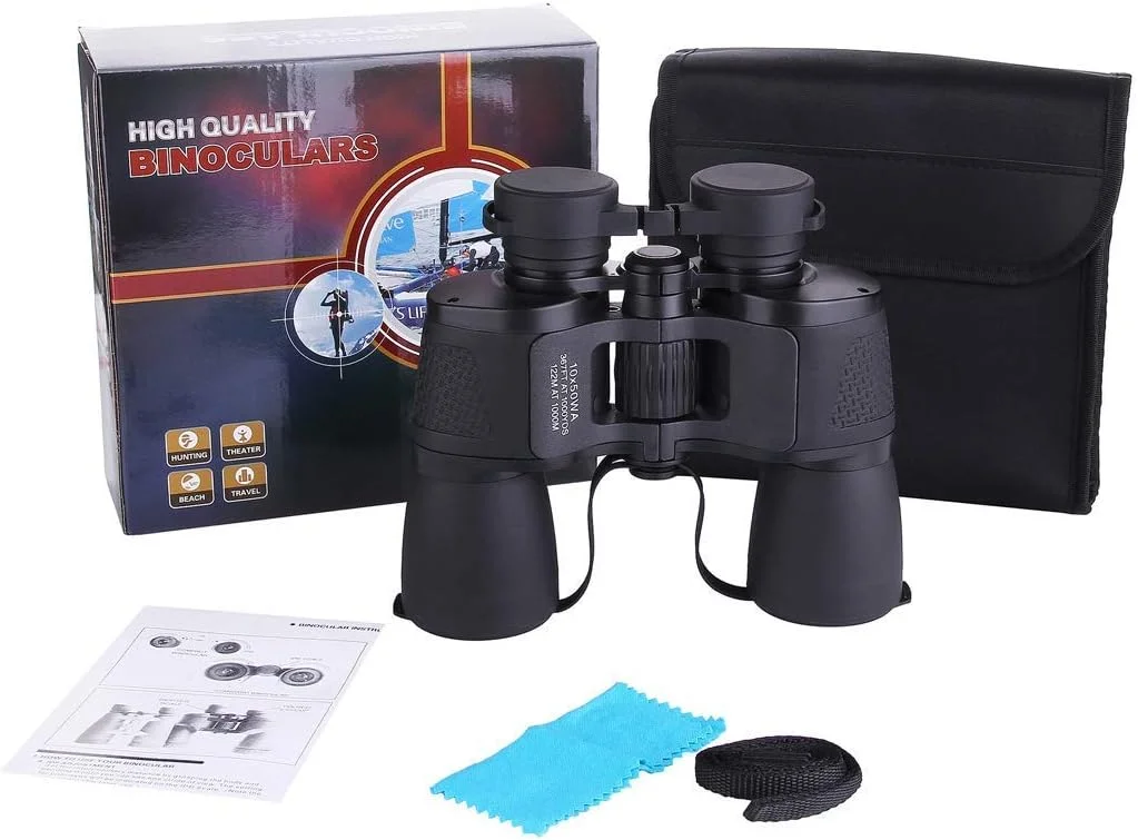 دوربین دوچشمی 10X50 جمع و جور HD با منشور BAK4 و لنز FMC مناسب تماشای پرندگان در فضای باز، شکار، کنسرت، فوتبال، بسکتبال، گردشگری به همراه بند، کیف حمل و نگهدارنده تلفن دوربین دوچشمی 10X50 جمع و جور HD با منشور BAK4 و لنز FMC مناسب تماشای پرندگان در فضای باز، شکار، کنسرت، فوتبال، بسکتبال، گردشگری به همراه بند، کیف حمل و نگهدارنده تلفن