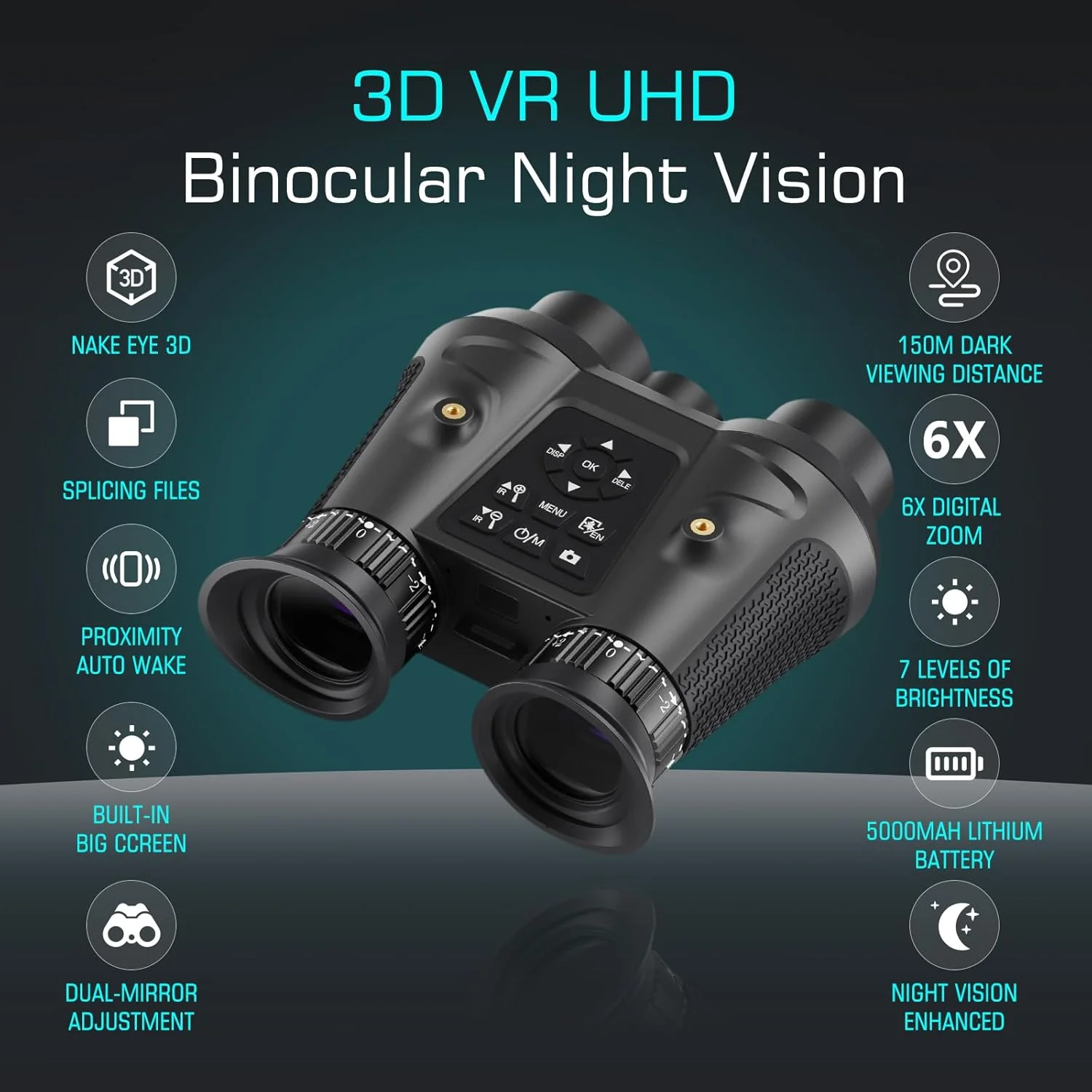 دوربین دوچشمی دید در شب سه بعدی VR، دوربین دوچشمی دید در شب 8K UHD برای بزرگسالان، بیدار شدن خودکار و فناوری یکپارچه سه بعدی، دوربین دوچشمی مادون قرمز، قابل شارژ با عکس 8K و فیلم 4K، کارت TF شامل نمی شود