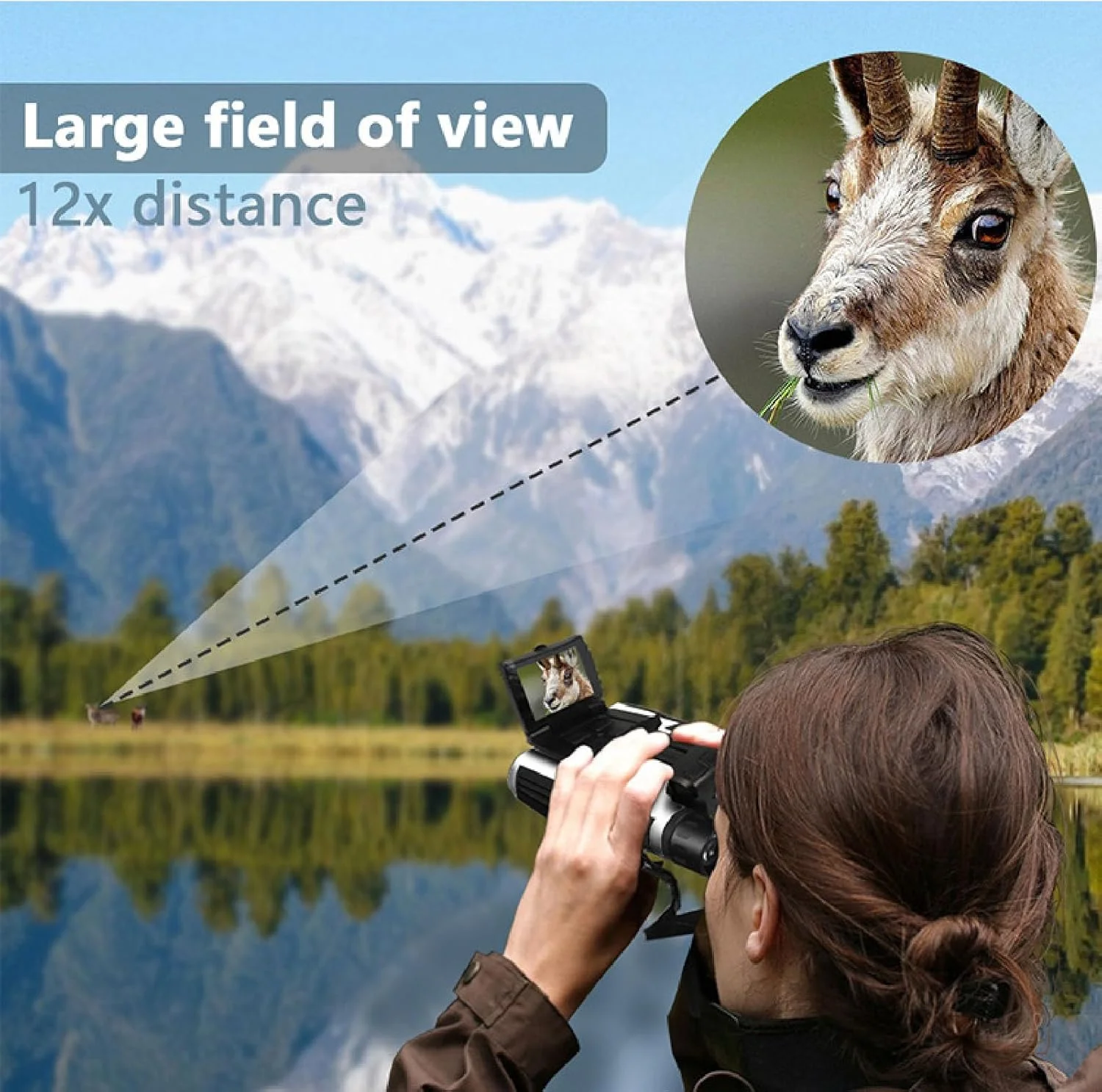 12x32 Binoculars with Camera, 2.5K 48MP Video Photo Recoder, 12x Optical 8X Digital Zoom Large View Binoculars with 2.4 Inch Display, for Bird Watching, Football Game, Concert