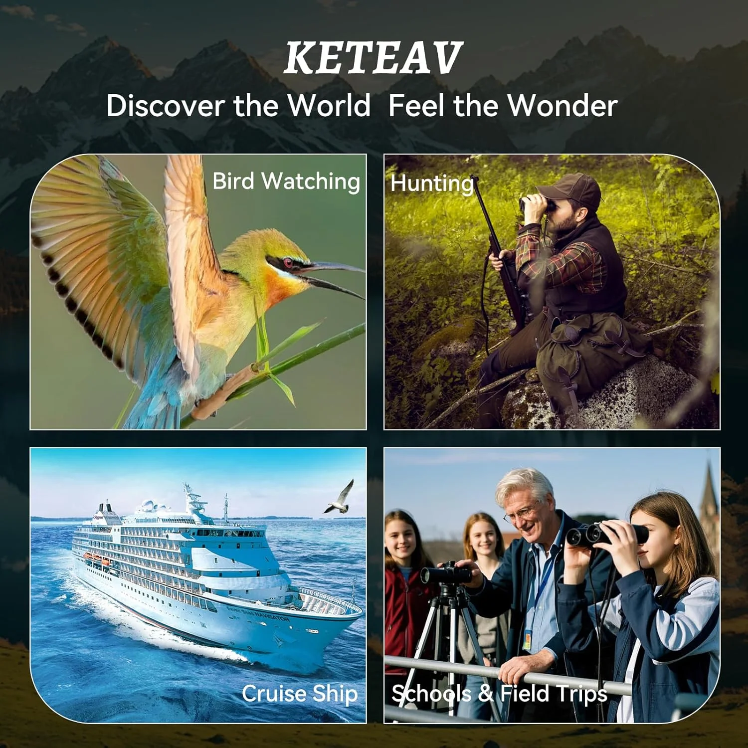 دوربین دوچشمی 12x42 ED برای بزرگسالان، قدرت بالا، چشمی های بزرگ 24 میلی متری، ضد باران، شامل کیف دوشی و بند گردنی ارگونومیک، ایده آل برای شکار، تماشای پرندگان، مسافرت، مدارس و سفرهای علمی