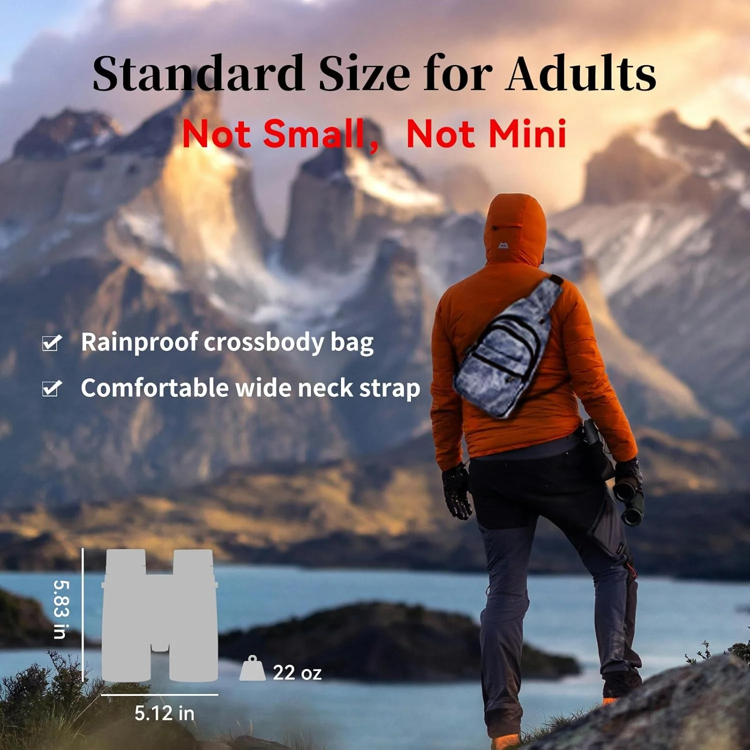 دوربین دوچشمی 12x42 ED برای بزرگسالان، قدرت بالا، چشمی های بزرگ 24 میلی متری، ضد باران، شامل کیف دوشی و بند گردنی ارگونومیک، ایده آل برای شکار، تماشای پرندگان، مسافرت، مدارس و سفرهای علمی