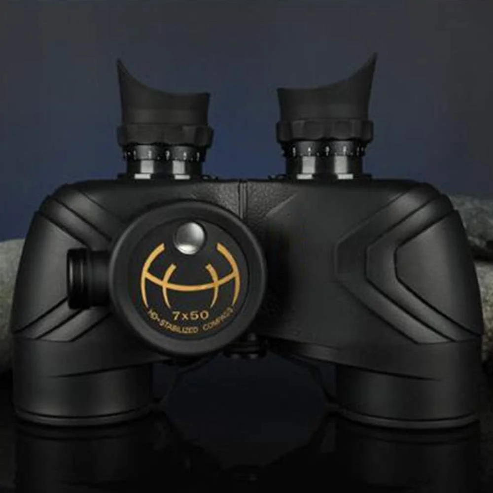 دوربین دوچشمی 7x50 با قطب‌نما، چشمی بزرگ، پر شده از نیتروژن، ضدآب، با کیفیت بالا، لوله دوتایی، برد یابی، تلسکوپ لرزه‌ای نور کم