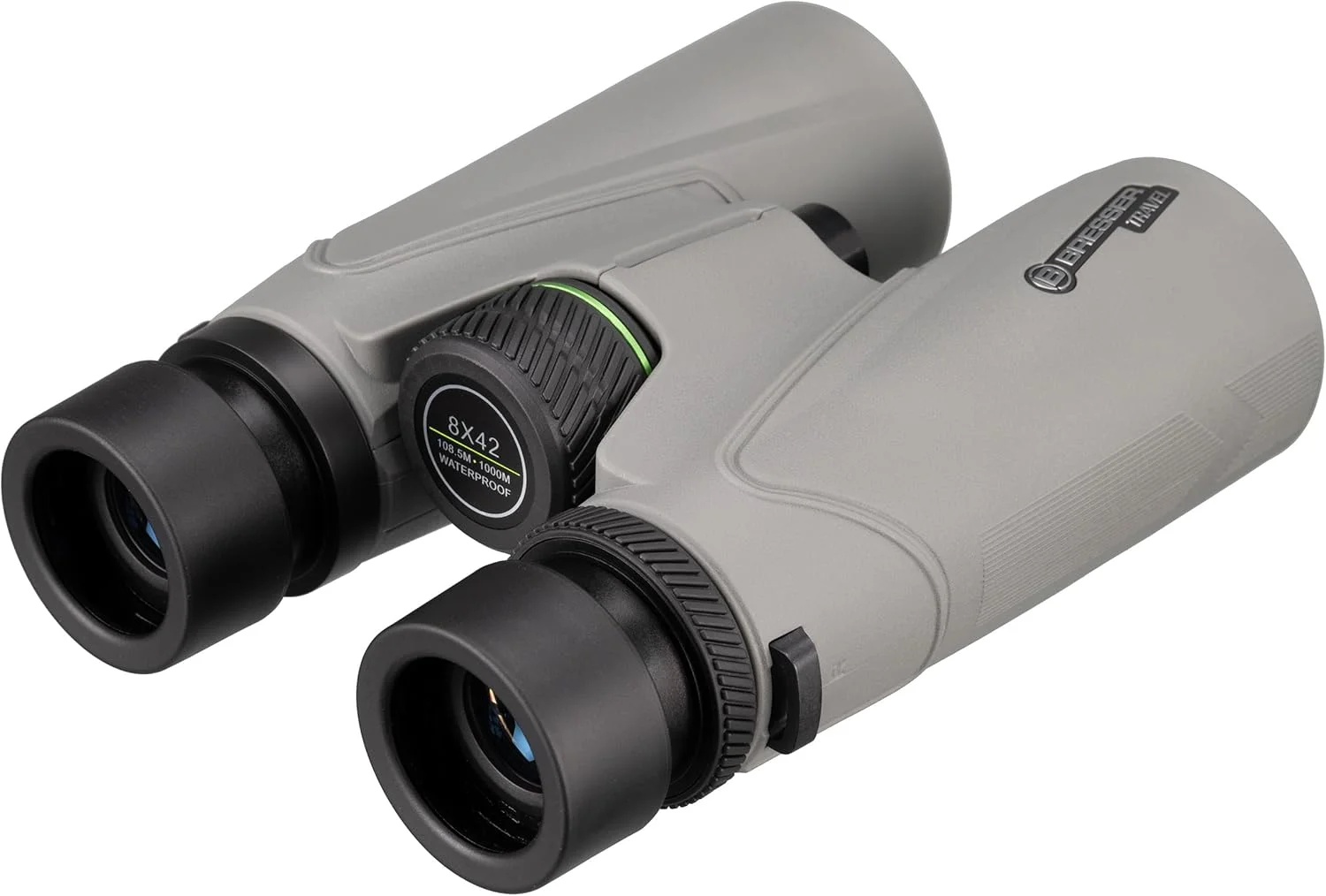 دوربین شکاری مسافرتی Bresser با بزرگنمایی 8 برابر، لنز 42 میلی‌متری، منشورهای BaK-4، ضد آب IPX7، پر شده با نیتروژن، چشمی‌های چرخشی