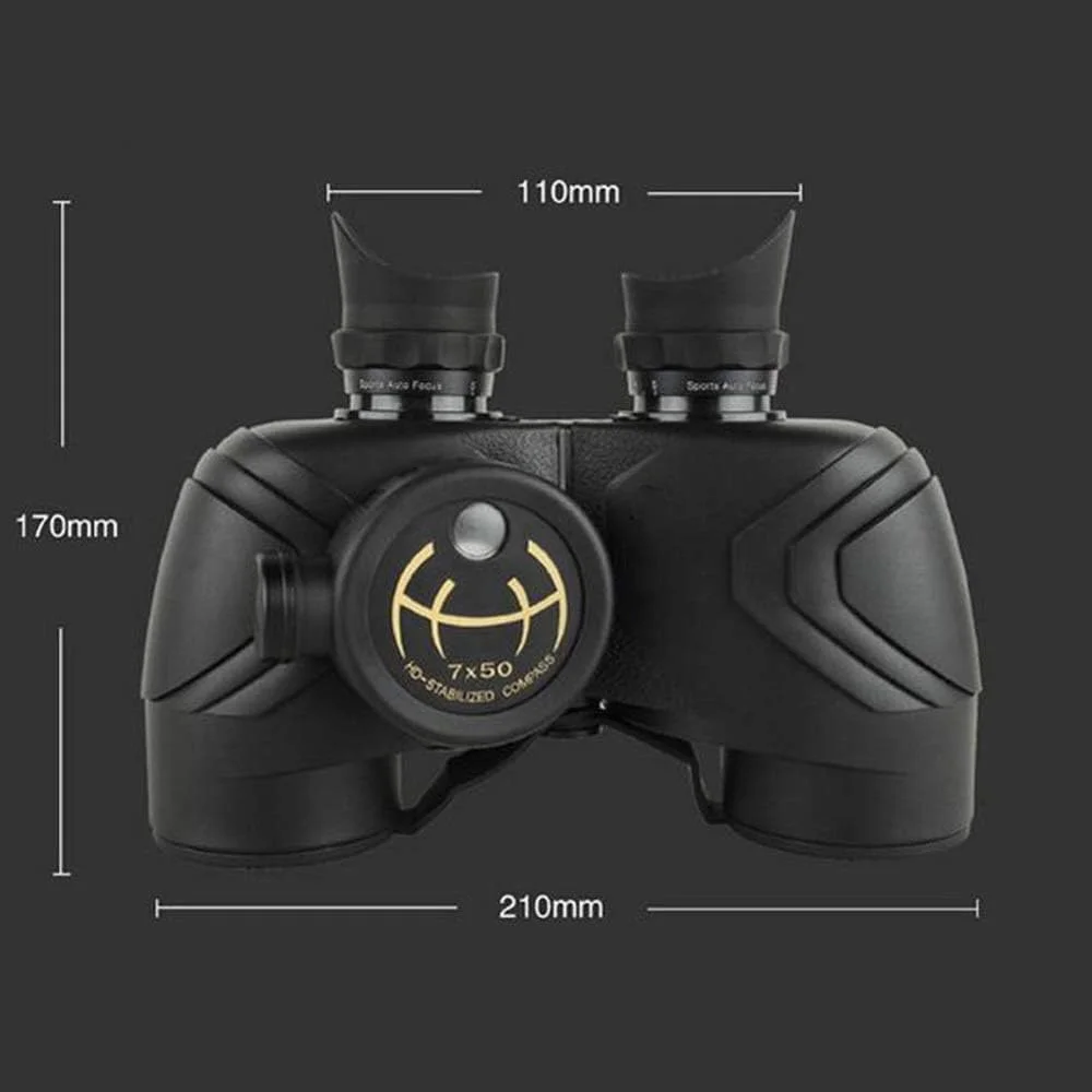 دوربین دوچشمی 7x50 با قطب‌نما، چشمی بزرگ، پر شده از نیتروژن، ضدآب، با کیفیت بالا، لوله دوتایی، برد یابی، تلسکوپ لرزه‌ای نور کم