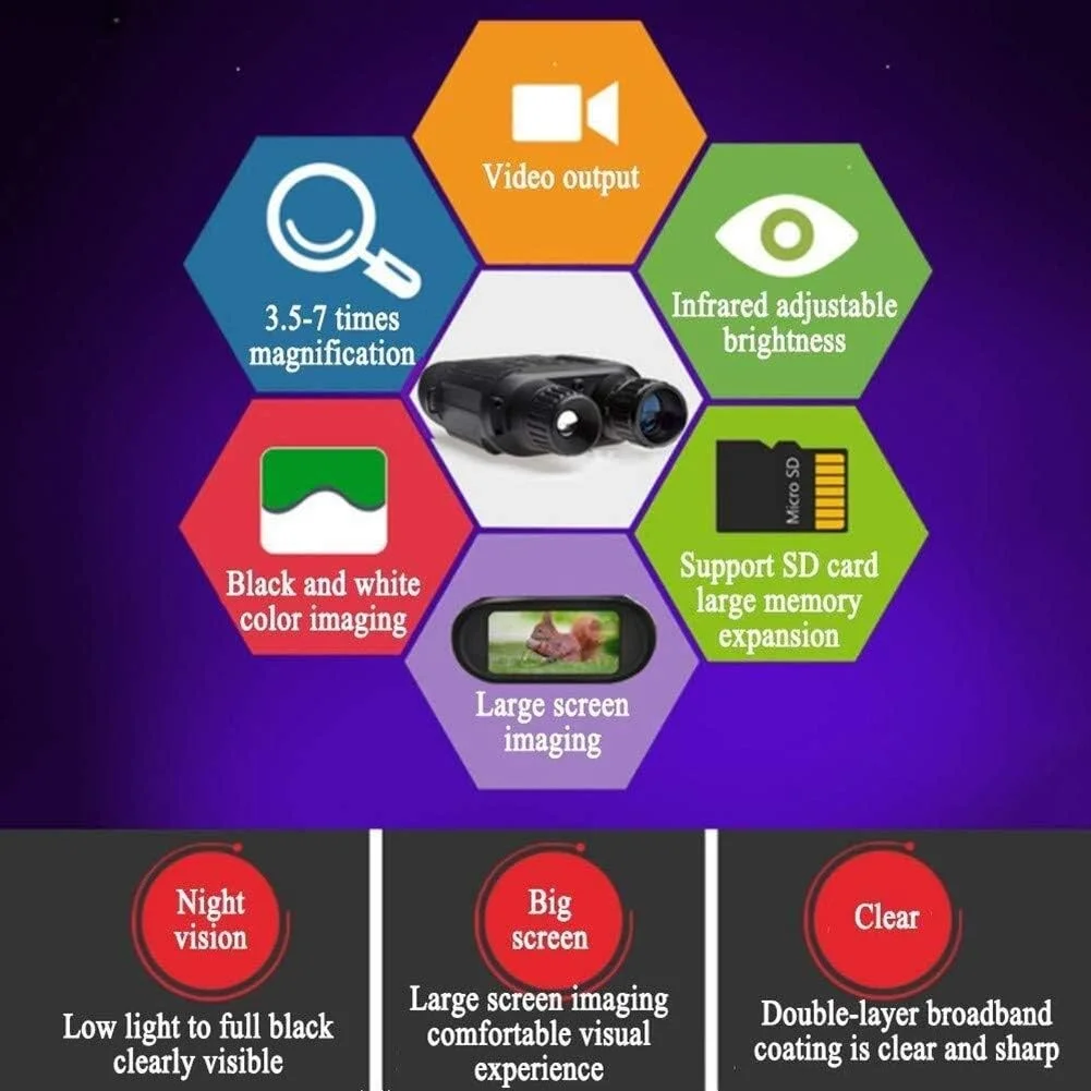 دوربین دوچشمی با بزرگنمایی 3.5-7X، تلسکوپ حرفه ای HD دید در شب مادون قرمز با قابلیت ذخیره ویدیو بر روی کارت SD، مناسب برای تماشای پرندگان، شکار و کنسرت ها