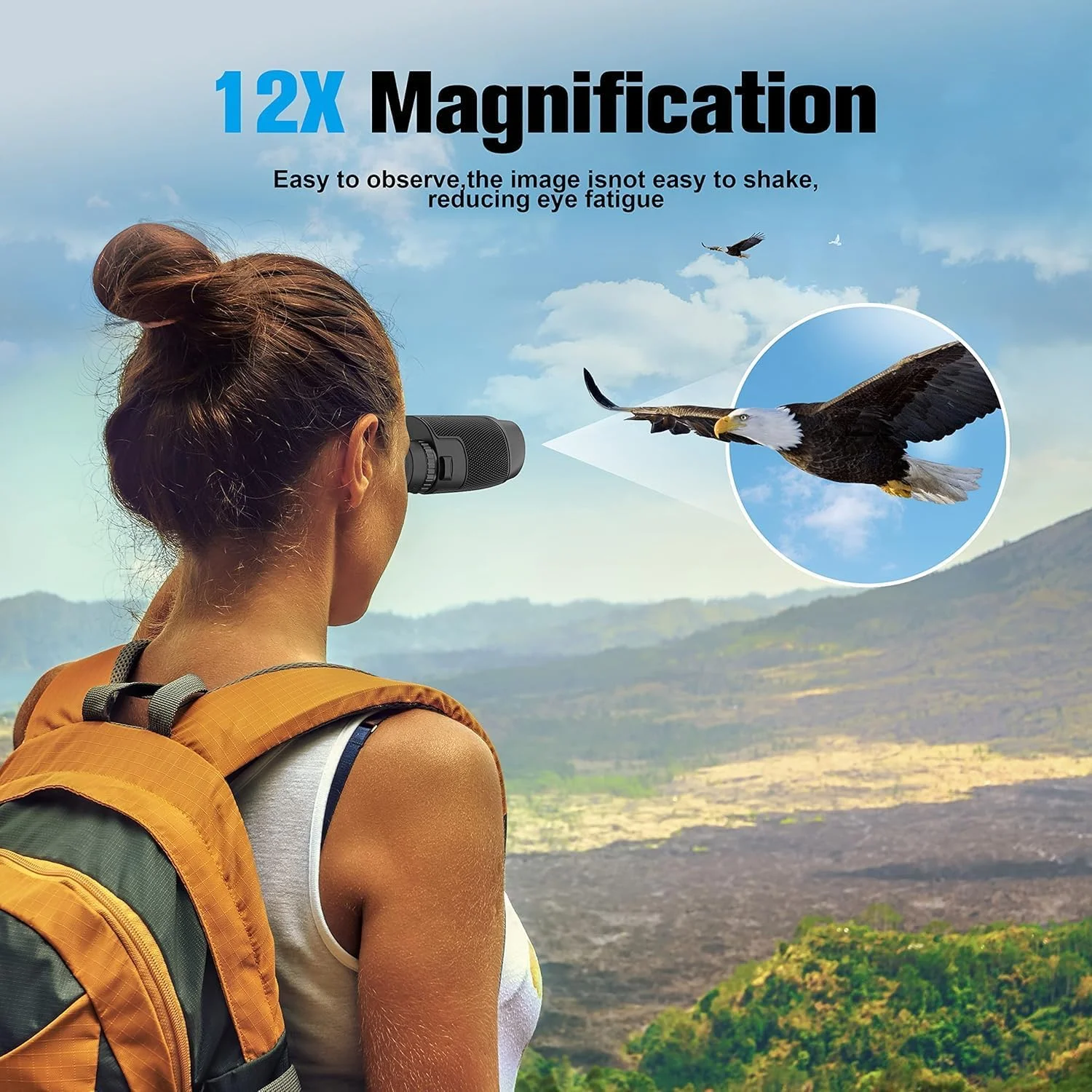 دوربین شکاری 12x25 برای بزرگسالان و کودکان، دوربین شکاری فشرده با چشمی بزرگ، ضد آب، فوکوس آسان، میدان دید گسترده و راحتی چشم برای تماشای پرندگان، پیاده روی، کنسرت