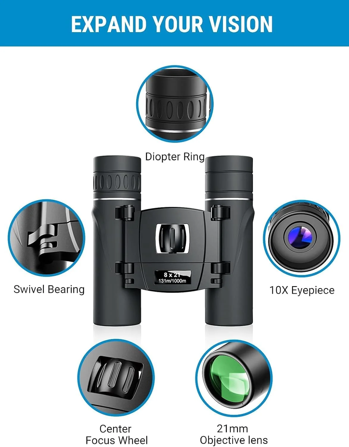 دوربین شکاری کوچک 8x21 سبک و جمع و جور برای کنسرت، تئاتر، اپرا، دوربین شکاری جیبی کوچک با لنز FMc برای مسافرت، پیاده روی، تماشای پرندگان برای بزرگسالان و کودکان