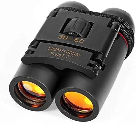 دوربین دوچشمی تلسکوپی تاشو 30x60، نسخه زوم دید در شب، مینی تلسکوپ قابل حمل تاشو برای تماشای پرندگان در فضای باز، مسافرت، گشت و گذار، شکار - مشکی