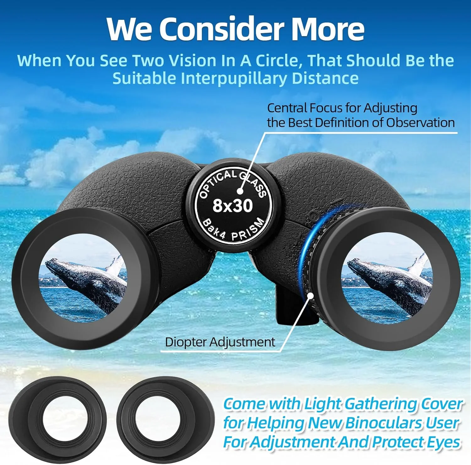 دوربین دوچشمی 8x30 با قدرت بالا برای بزرگسالان، دوربین دوچشمی HD جمع و جور و قدرتمند برای مسافرت، پیاده روی، کنسرت، کشتی، تماشا پرندگان، مشکی ضد آب برای کودکان