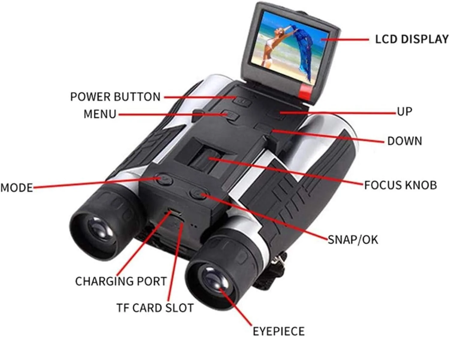 دوربین دوچشمی تلسکوپی 12X32 HD با دوربین دیجیتال 5 مگاپیکسل و صفحه نمایش 2.0TFT فول اچ دی 1080P