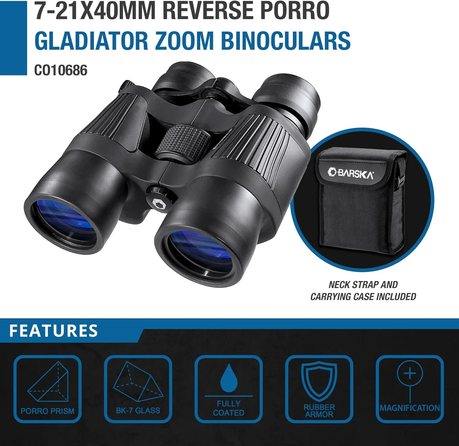 دوربین دوچشمی فشرده 7-21x40 Colorado Barska مدل CO10686 مناسب تماشای پرندگان، ورزش، شکار، تئاتر و غیره، آبی