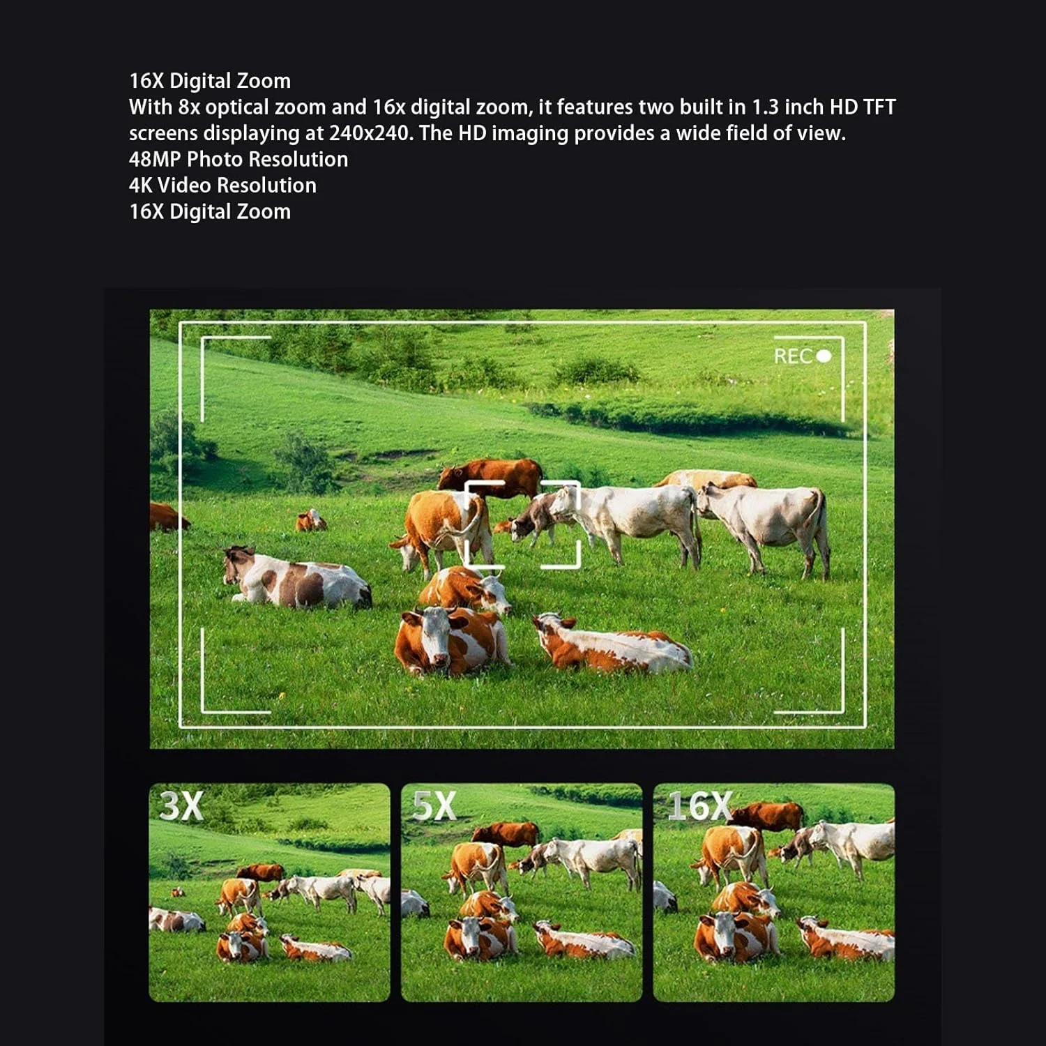 دوربین دوچشمی دیجیتال Bewinner، صفحه نمایش دوگانه 1.3 اینچی، زوم اپتیکال 8 برابر و زوم دیجیتال 16 برابر، باتری قابل شارژ 3000 میلی آمپر ساعتی، اتصال WiFi، دوربین دوچشمی فیلمبرداری برای تماشای پرندگان، کنسرت ها (مشکی)