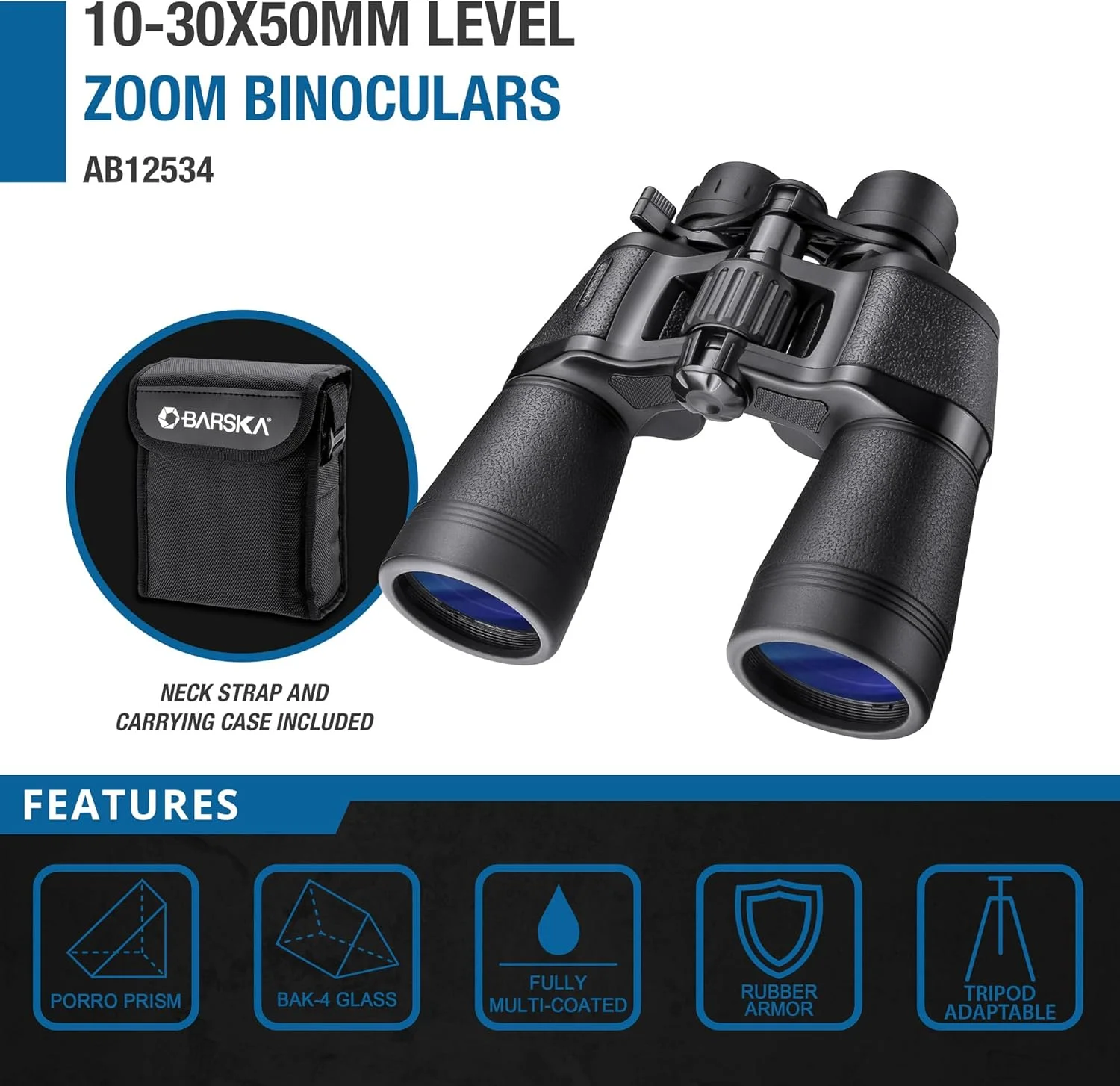 دوربین دوچشمی زوم متغیر 10-30x50 بارسکا، مشکی دوربین دوچشمی زوم متغیر 10-30x50 بارسکا، مشکی