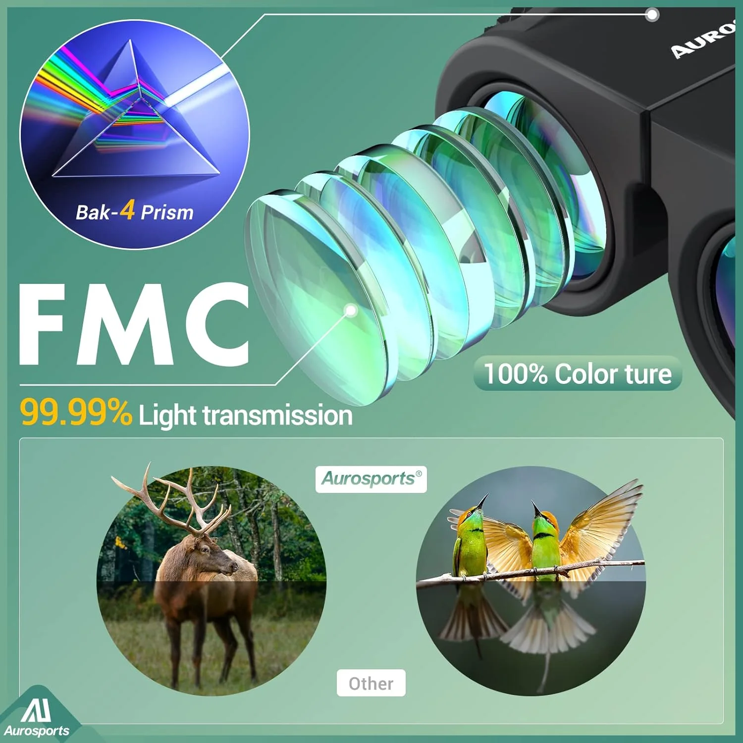 دوربین شکاری تاشو 10x25 Aurosports با دید در شب با نور کم، مناسب برای تماشای پرندگان، ورزش های فضای باز، بازی ها و کنسرت ها