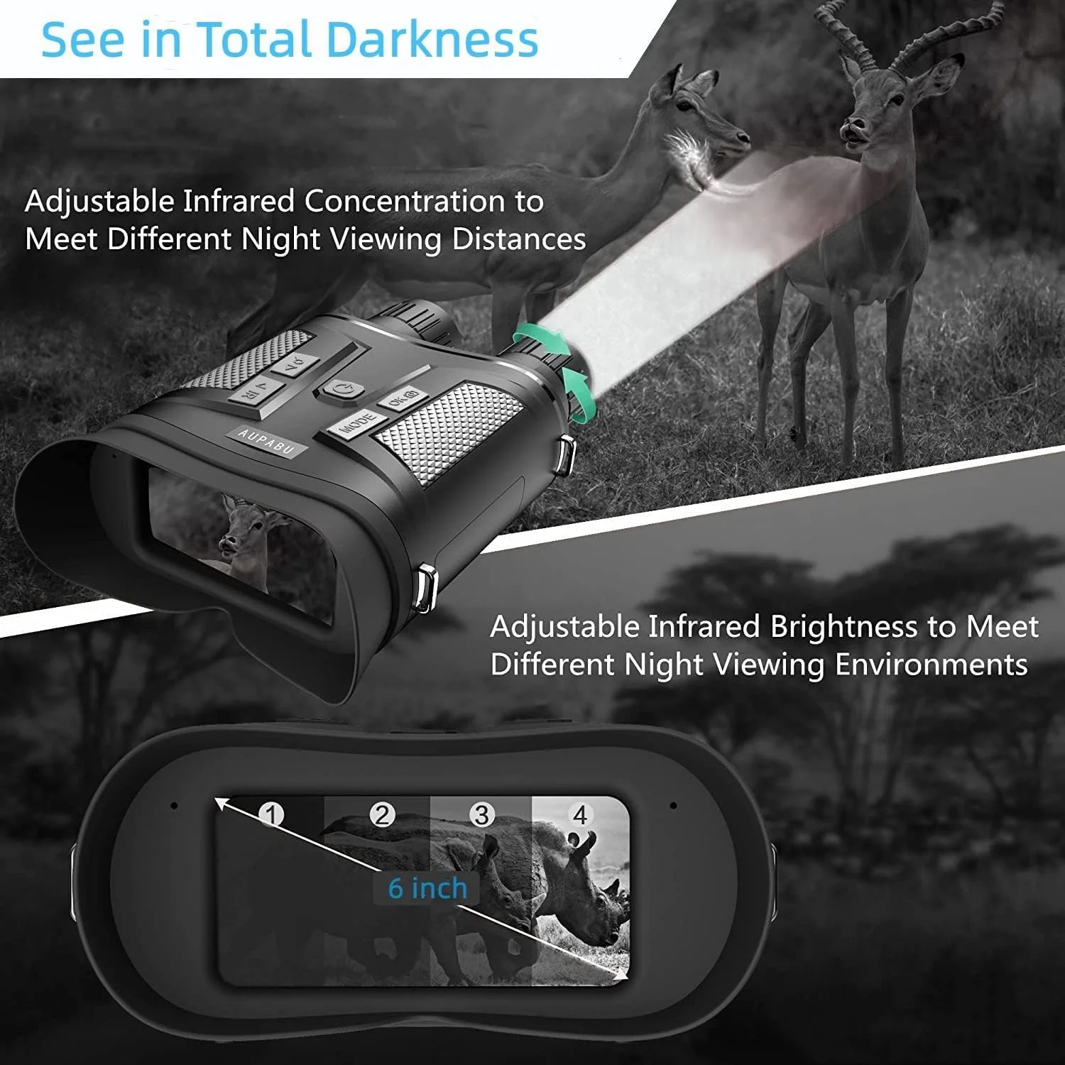 دوربین دید در شب، دوربین دوچشمی دید در شب مادون قرمز برای شکار و رصد حیات وحش، 400 متر با کارت TF 32 گیگابایتی، قابلیت ضبط عکس و فیلم FHD