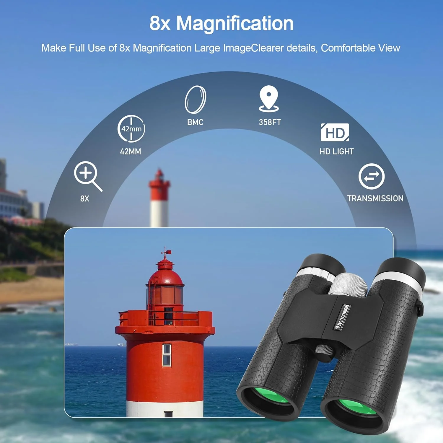 دوربین دوچشمی فشرده 8x42 Astromania - منشور BK7 - مناسب برای هدیه به کودکان و بزرگسالان، تماشای پرندگان، شکار، بازی های ورزشی، کنسرت ها و تئاتر